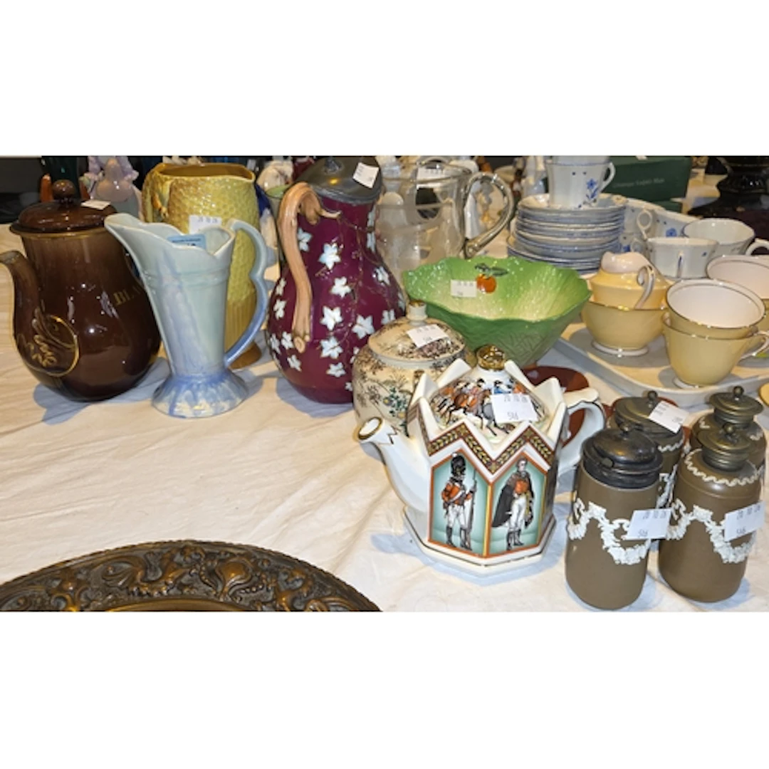 A collection of Victorian and later pottery, including jugs,...