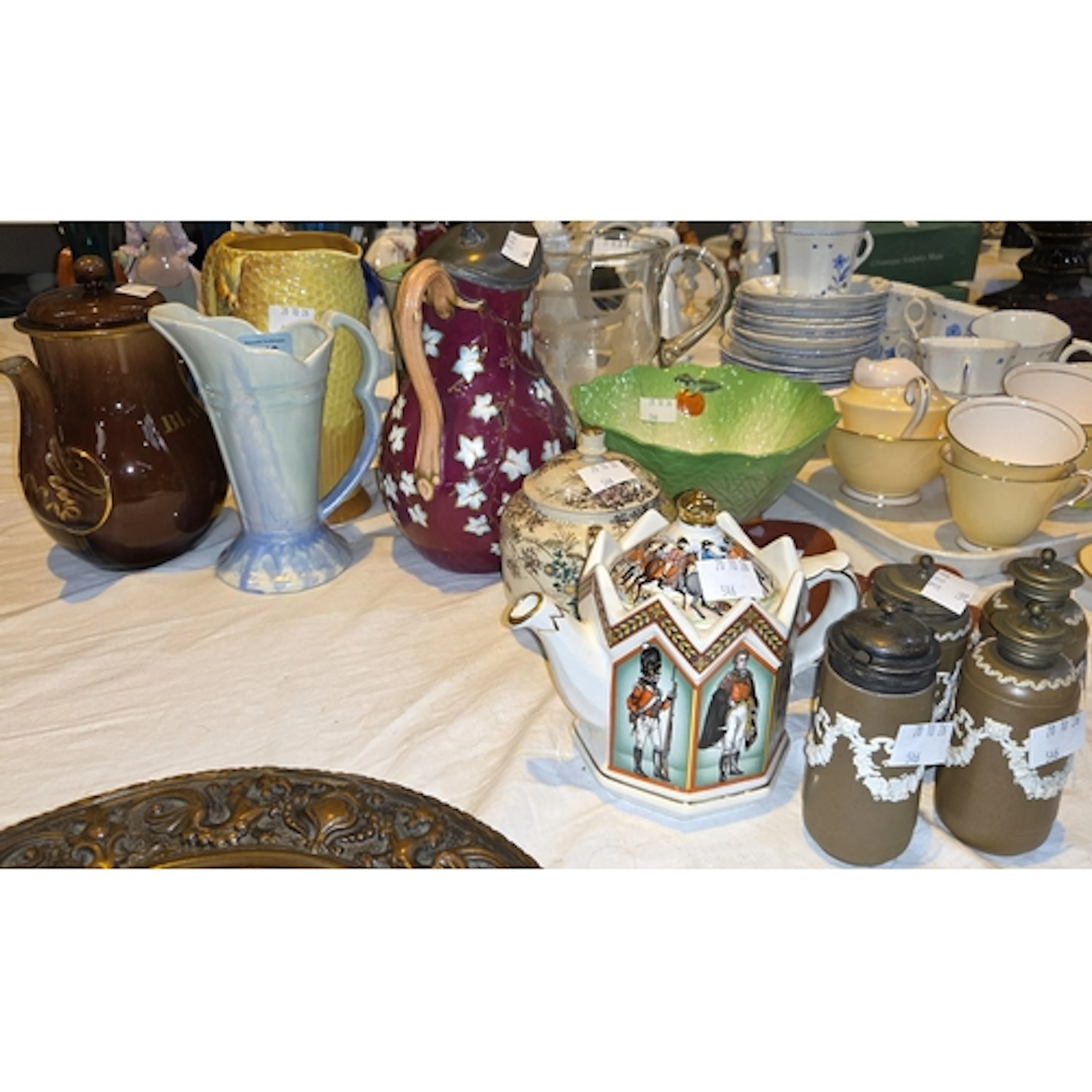 A collection of Victorian and later pottery, including jugs,...