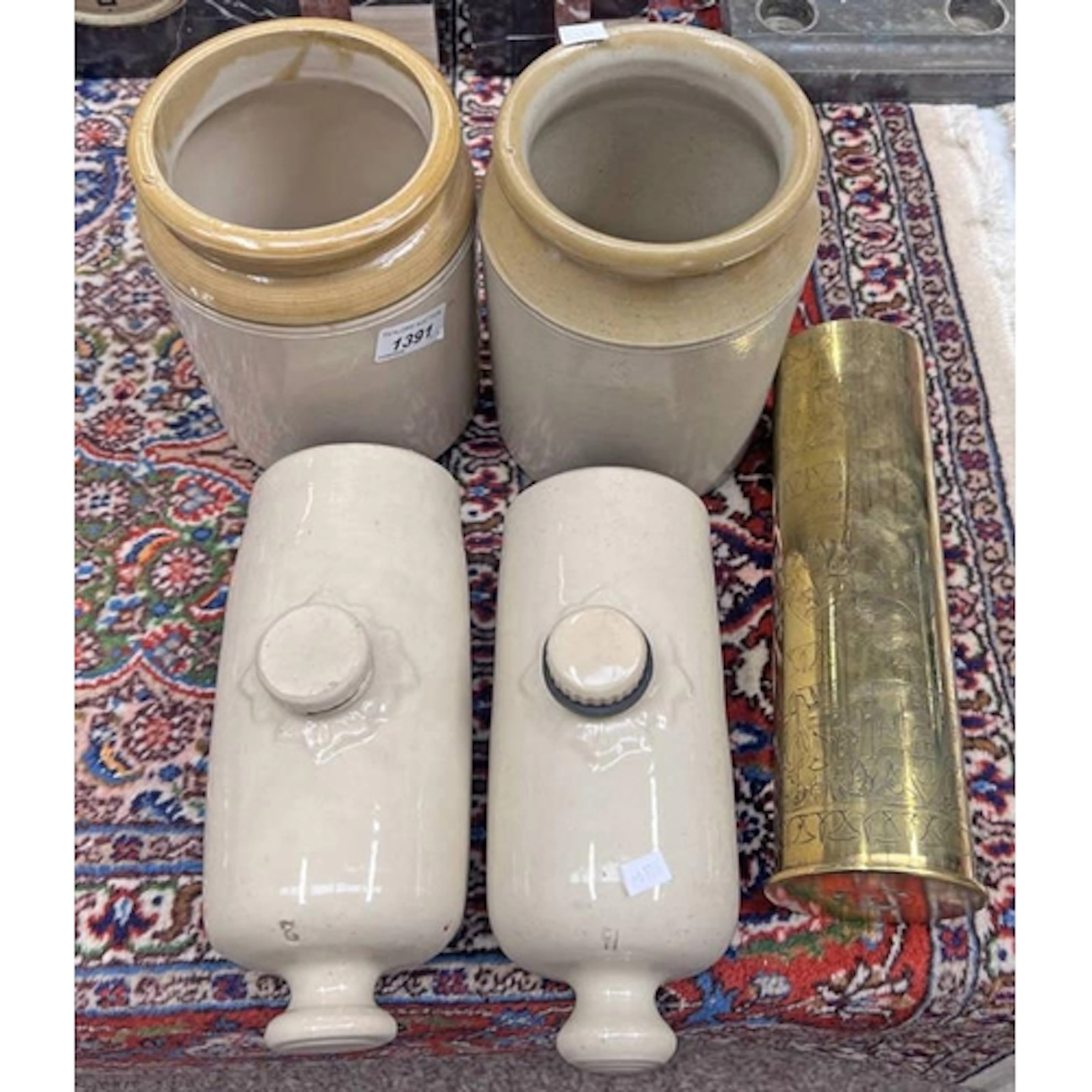 WW1 TRENCH ART ARTILLERY SHELL WITH ORIENTAL DECORATION, STO...