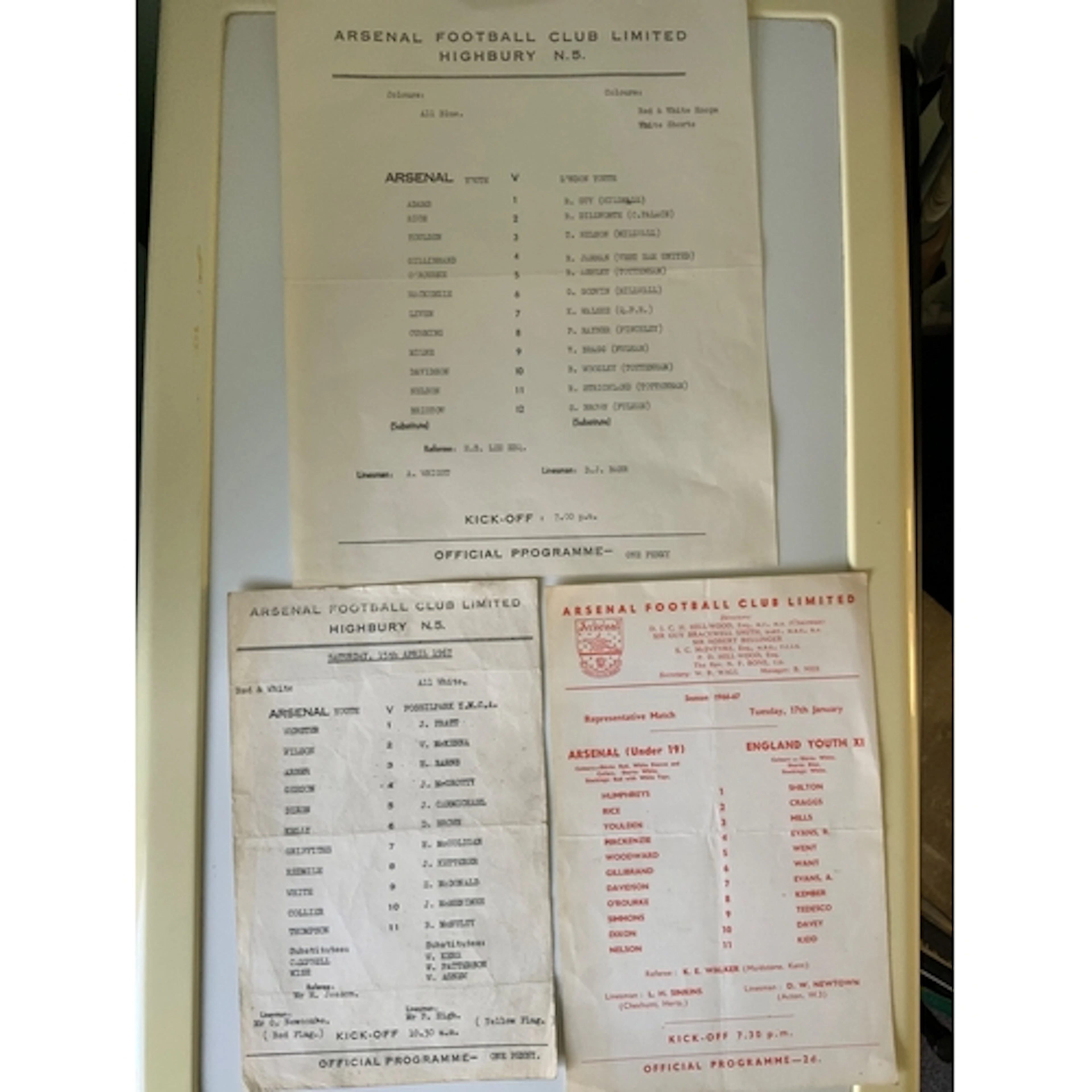 66/67 Arsenal Home Youth Friendly Football Programmes: Diffe...
