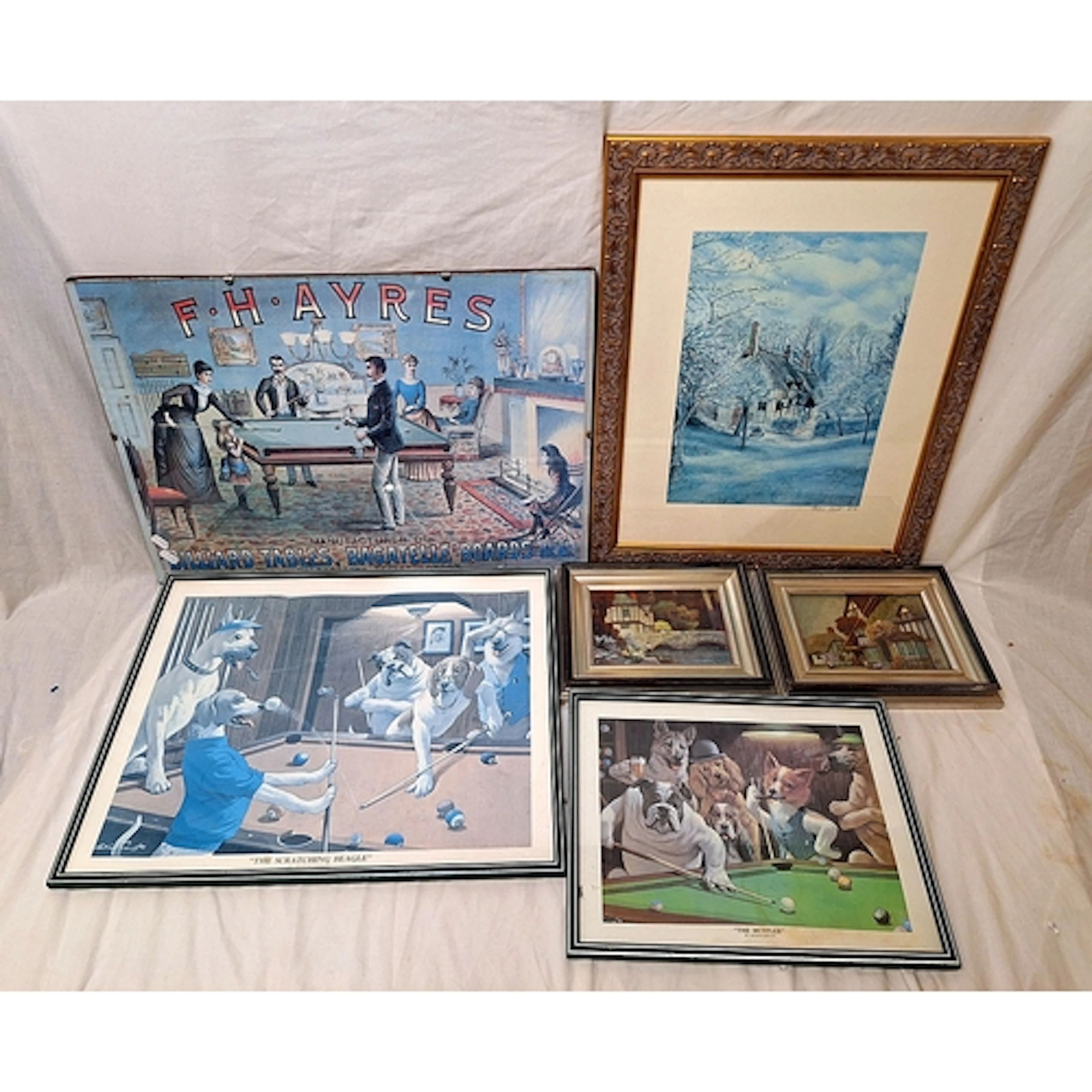 6 F/g Prints (1 no glass) incl. F.H Ayres Billiard Table pri...