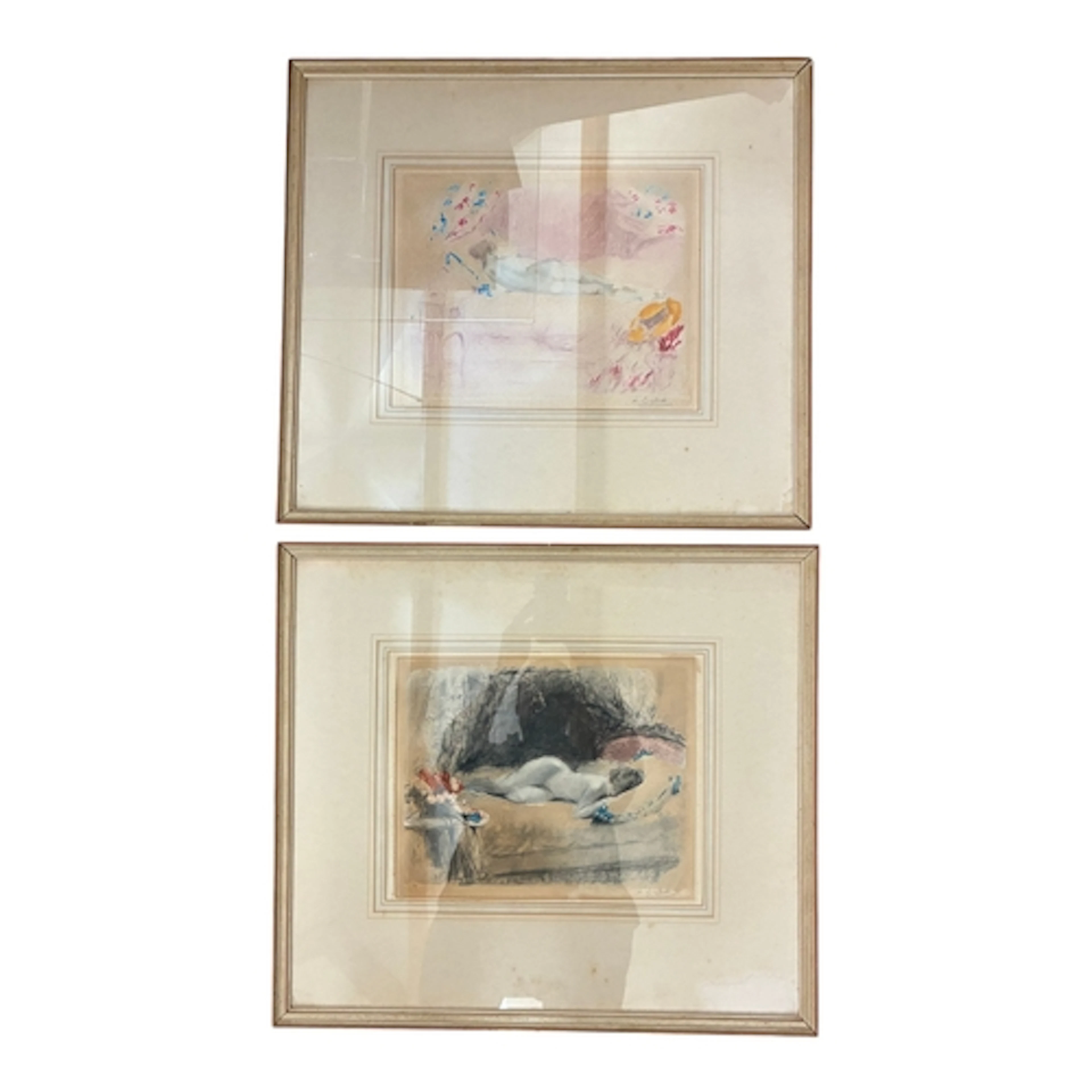 Antoine Calbet (1860-1944) - Two lithographs of reclined nud...