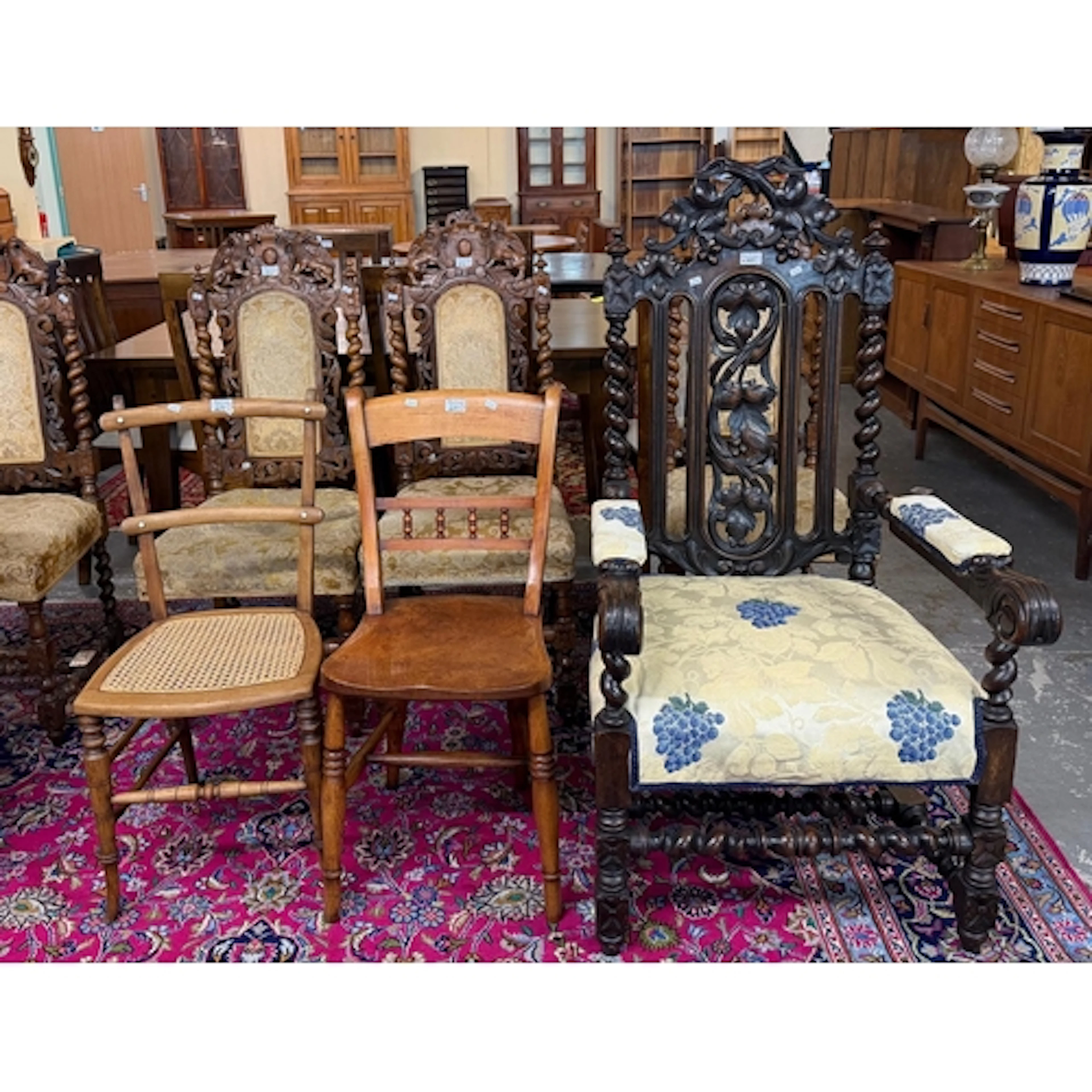 19th century Jacobean design throne type elbow chair with ov...