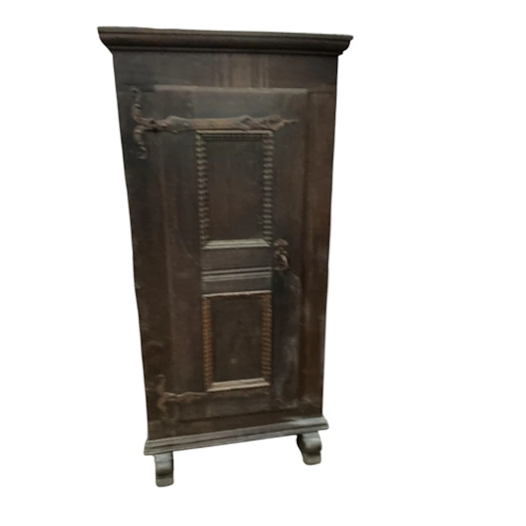 An 18th century French oak narrow side cabinet, width 78cm, ...