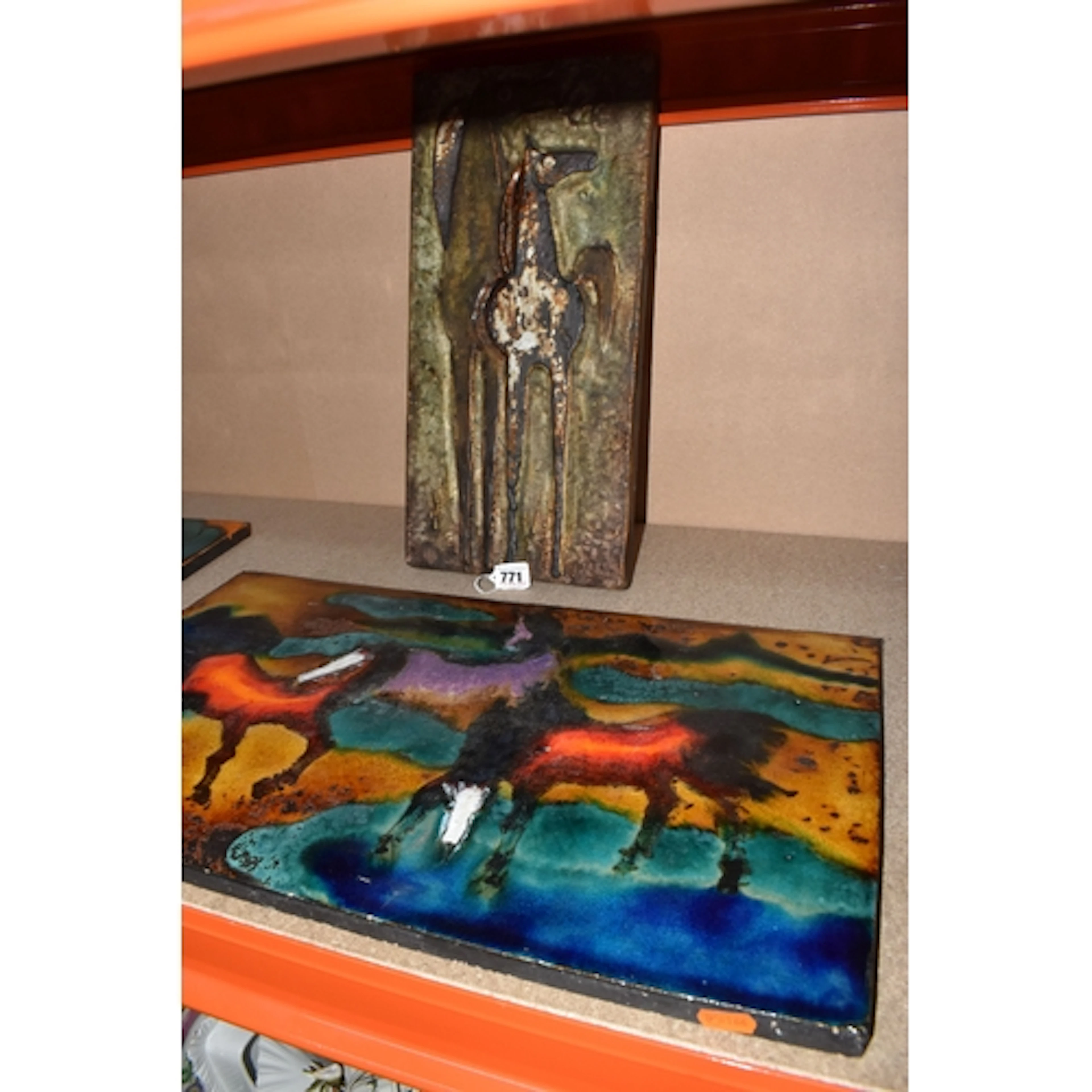 TWO GERMAN ABSTRACT CERAMIC HORSE PLAQUES to include a Helmu...