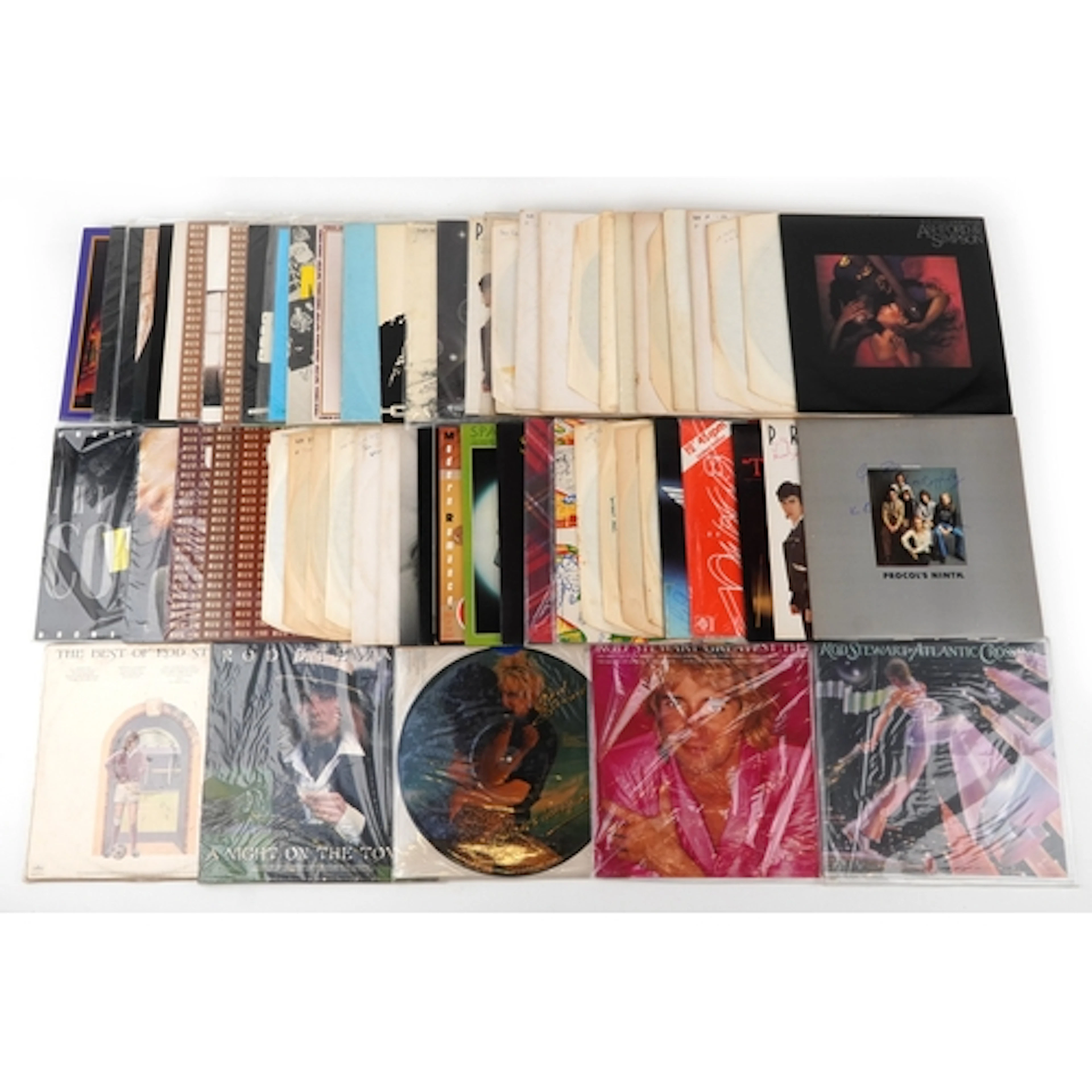Collection of vinyl LP records including Rod Stewart, Lenny ...