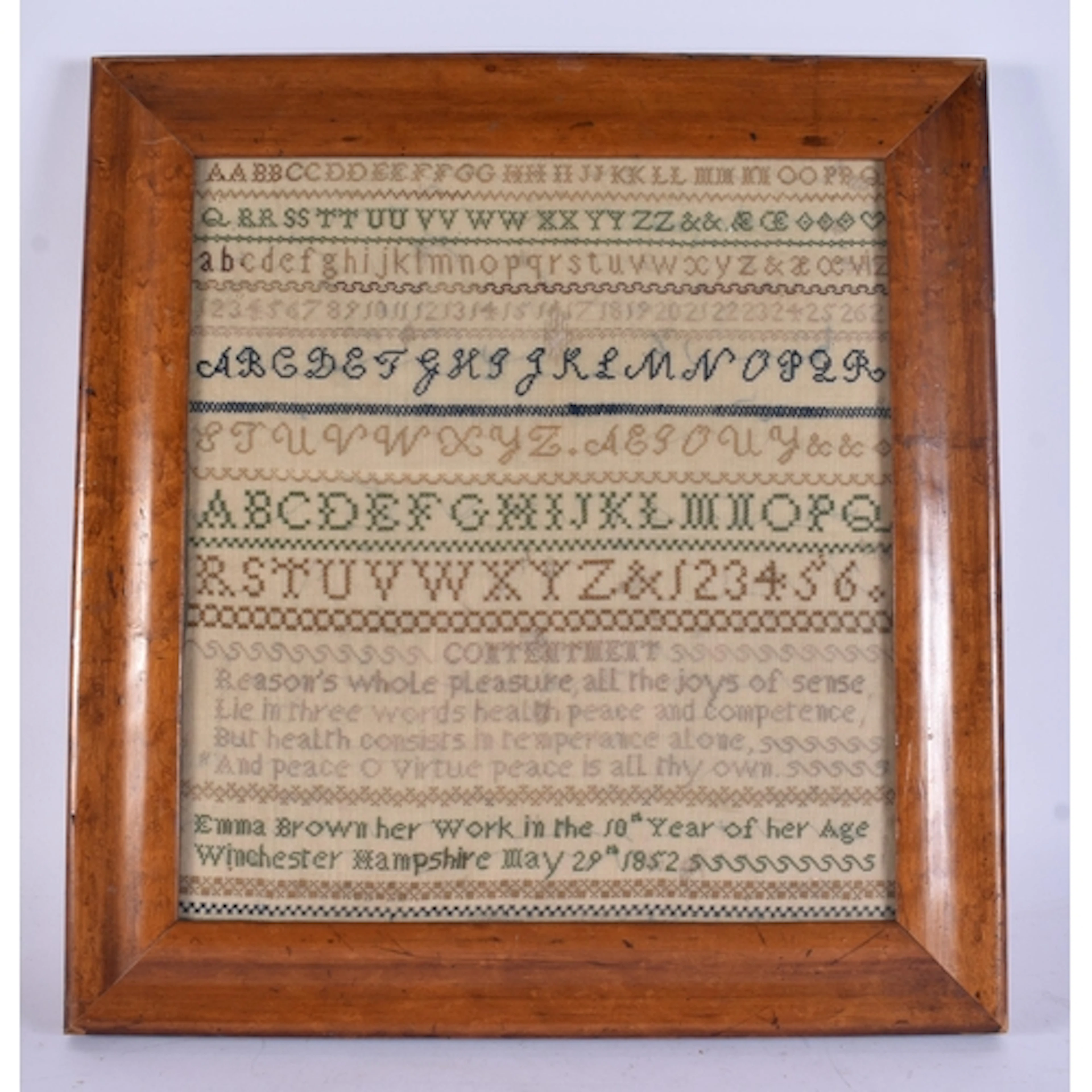 A MID 19TH CENTURY ENGLISH EMBROIDERED SAMPLER by Emma Brown...