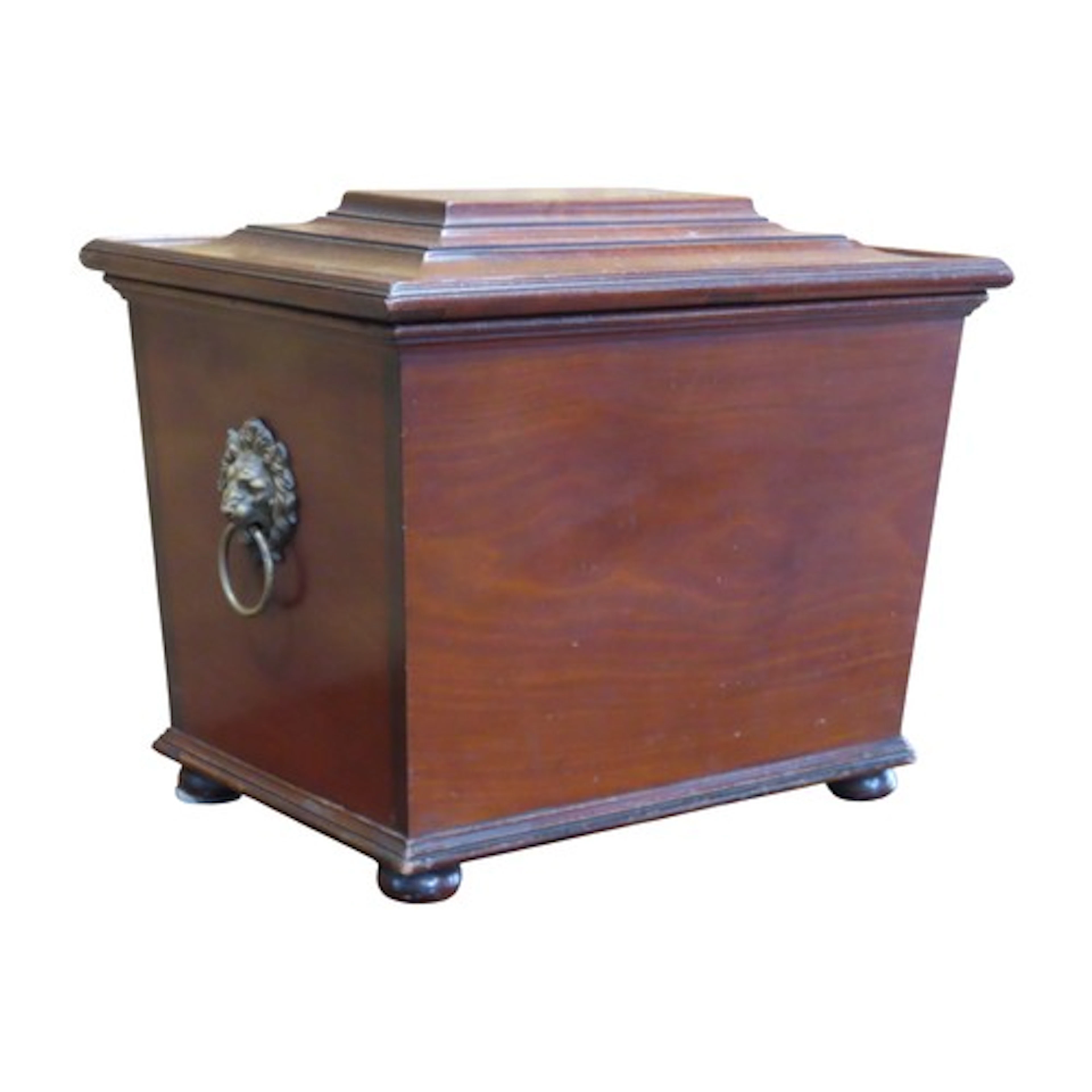 A 19th c mahogany sarcophagus shaped casket with hinged lid,...