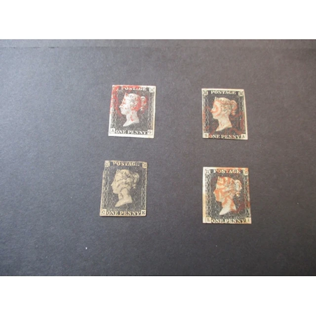 QV-QEII. M/U, coln on stock leaves incl 1840 1d black x4 4 t...
