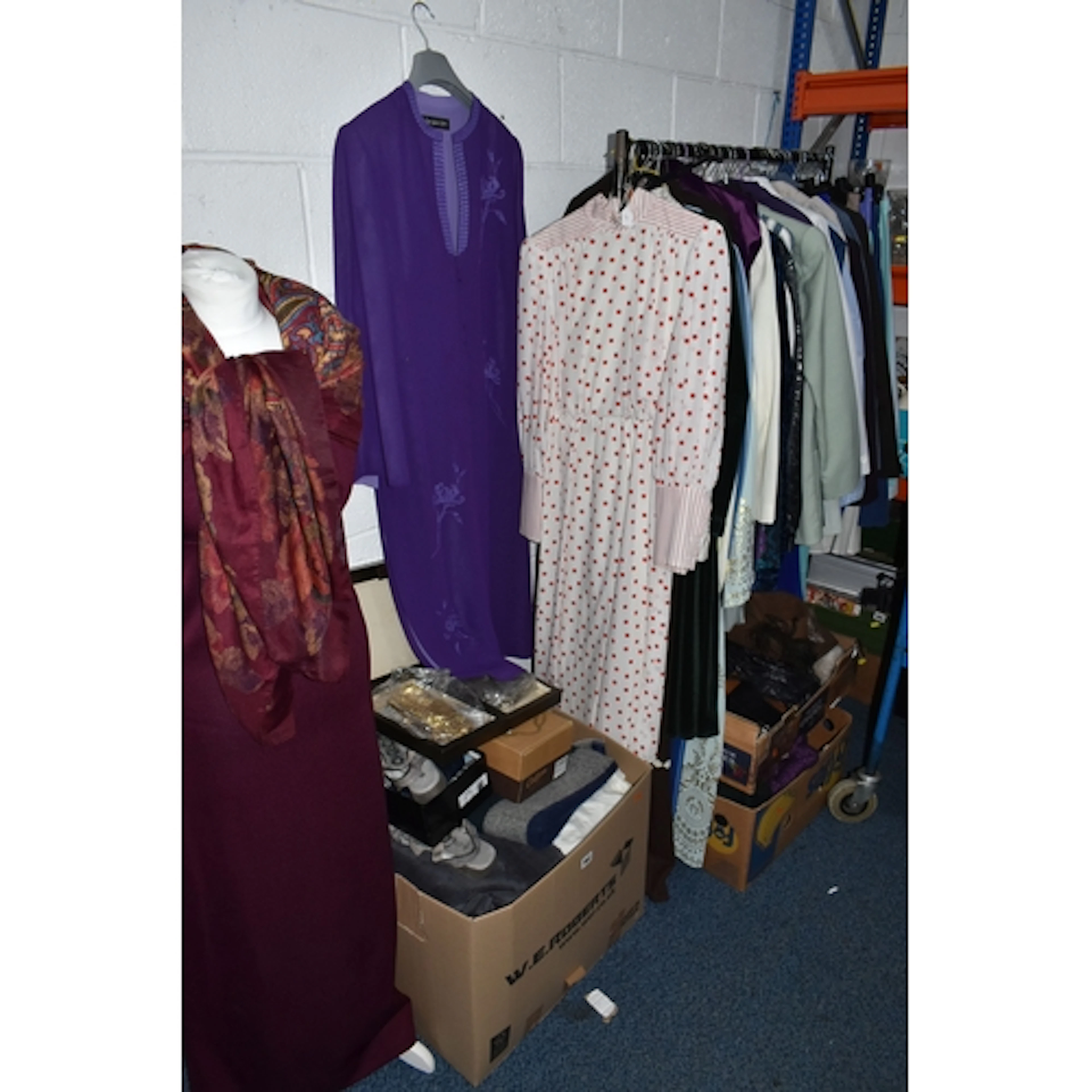 THREE BOXES AND LOOSE VINTAGE LADIES' CLOTHES AND ACCESSORIE...