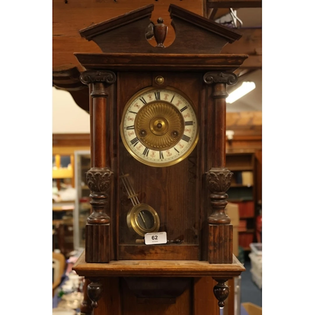 Mahogany Vienna style wall clock, with broken pediment and u...
