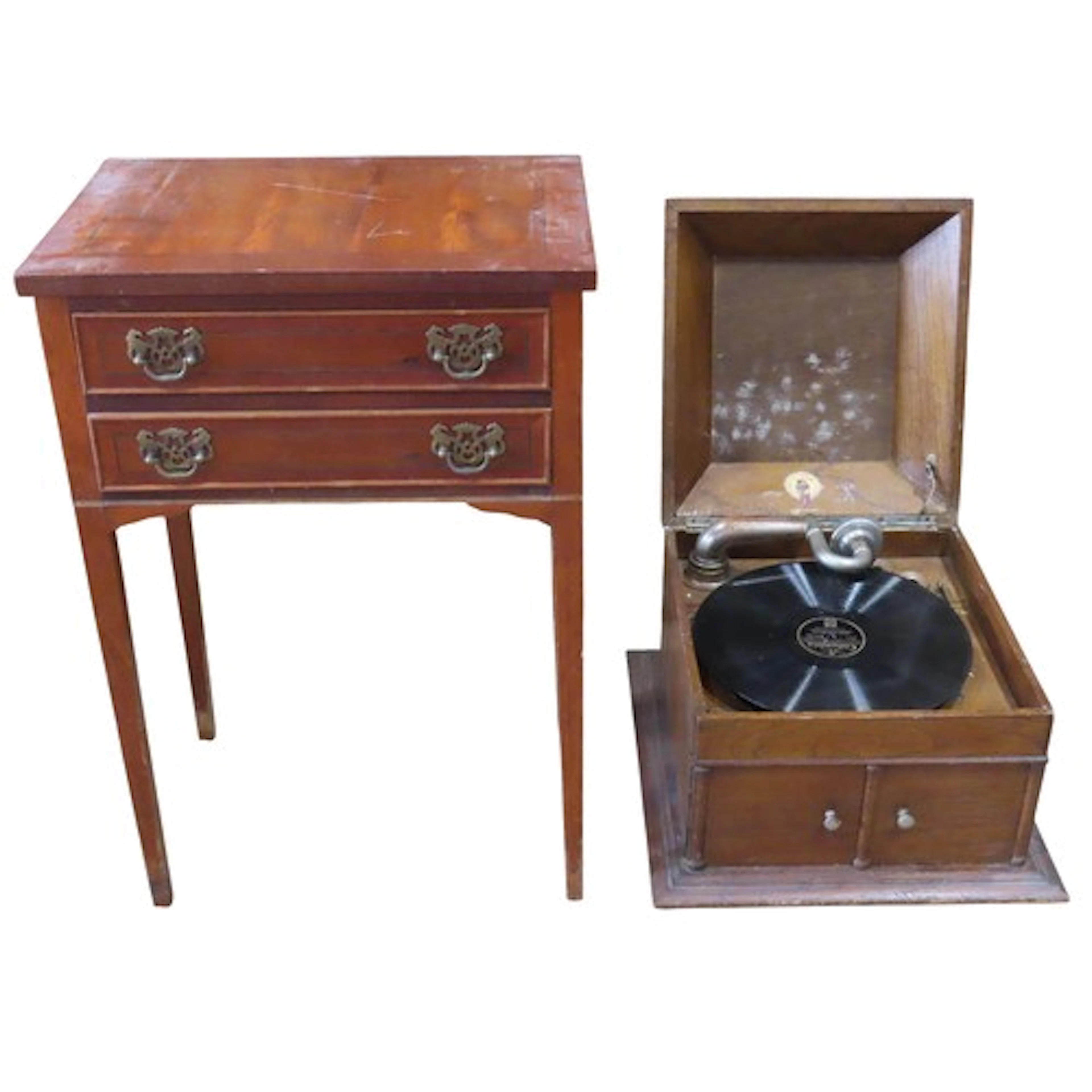 An Oak cased wind-up gramophone together with a small reprod...
