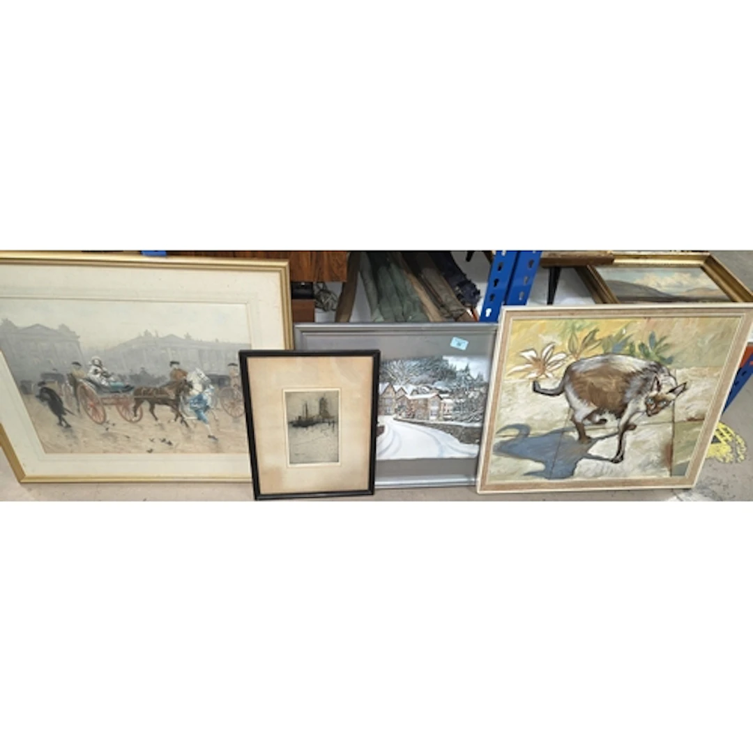 An original oil painting of a Siamese cat; a watercolour of ...