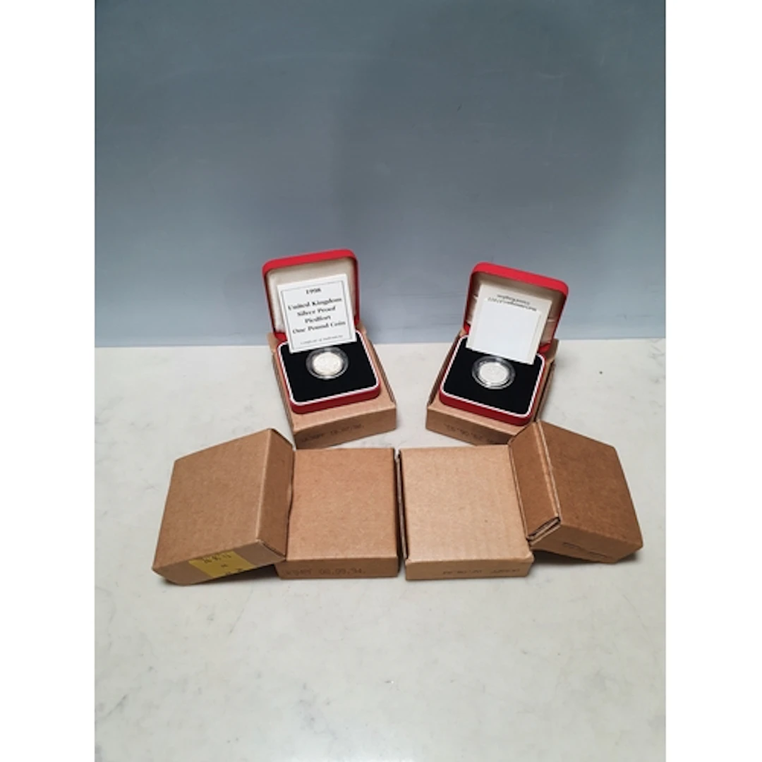 Royal Mint silver proof Piedfort 1 Pound Coins, 1989, 1993, ...