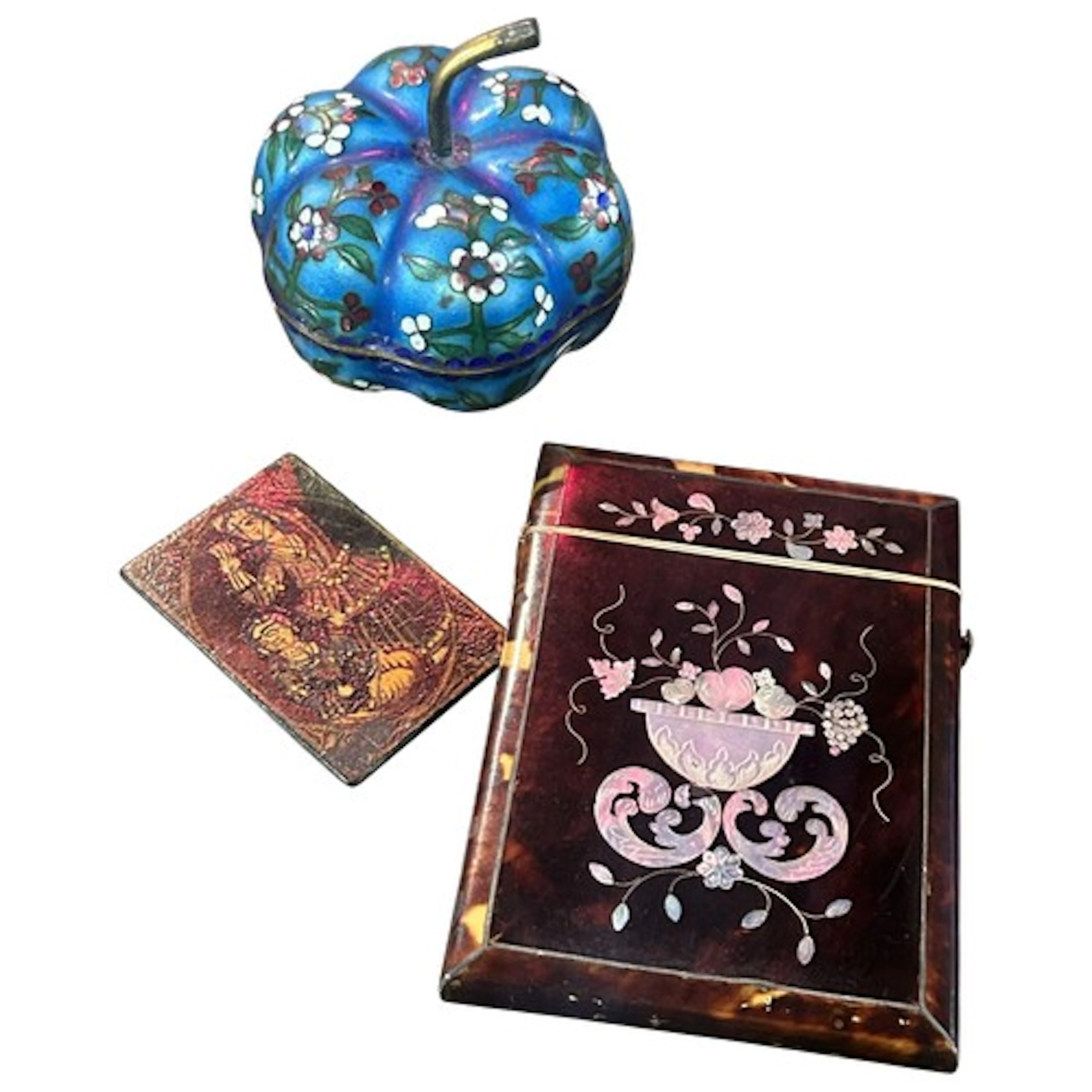 A 19th century mother-of-pearl inlaid tortoiseshell card cas...