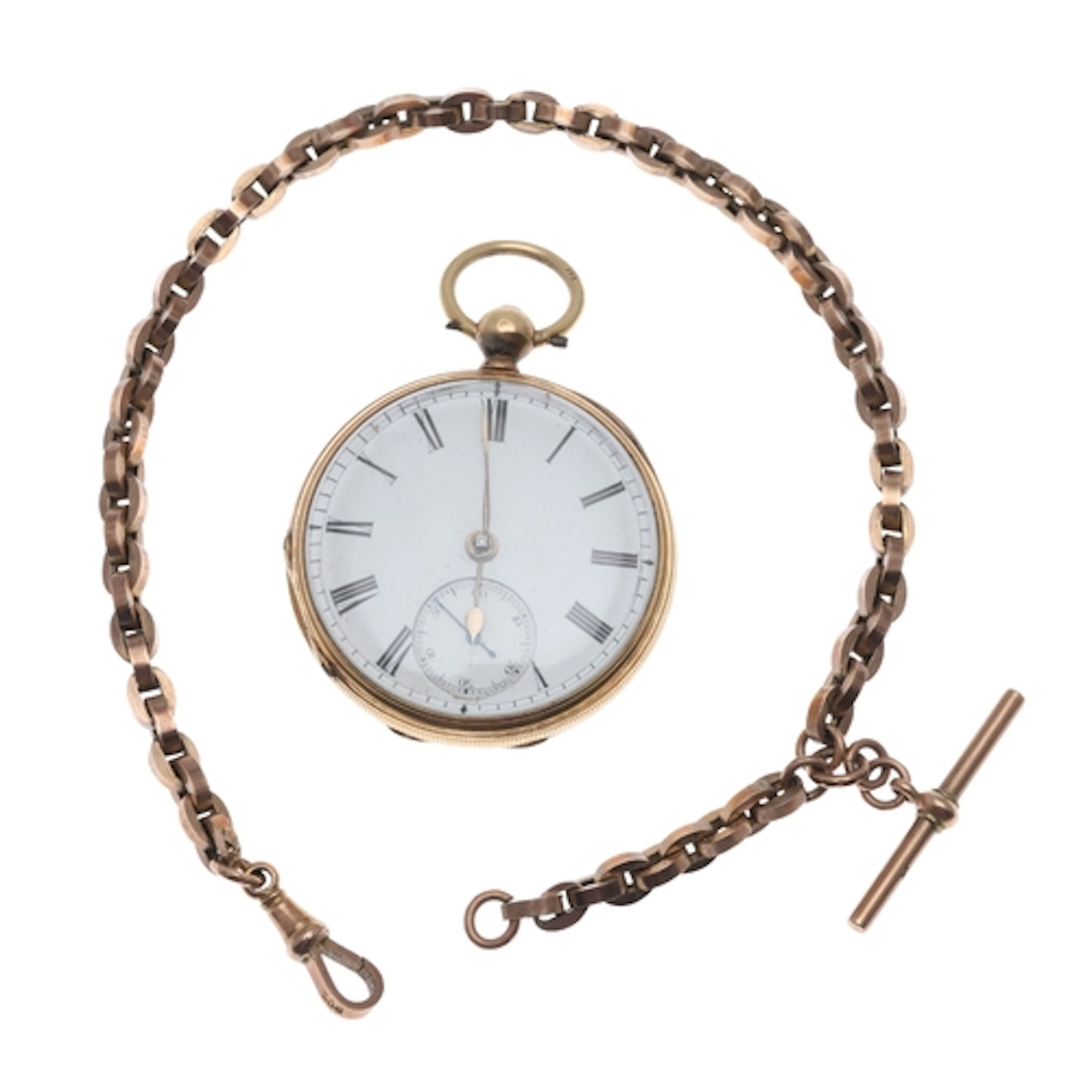 AN 18CT GOLD OPEN FACED POCKET WATCH. the white enamel dial ...