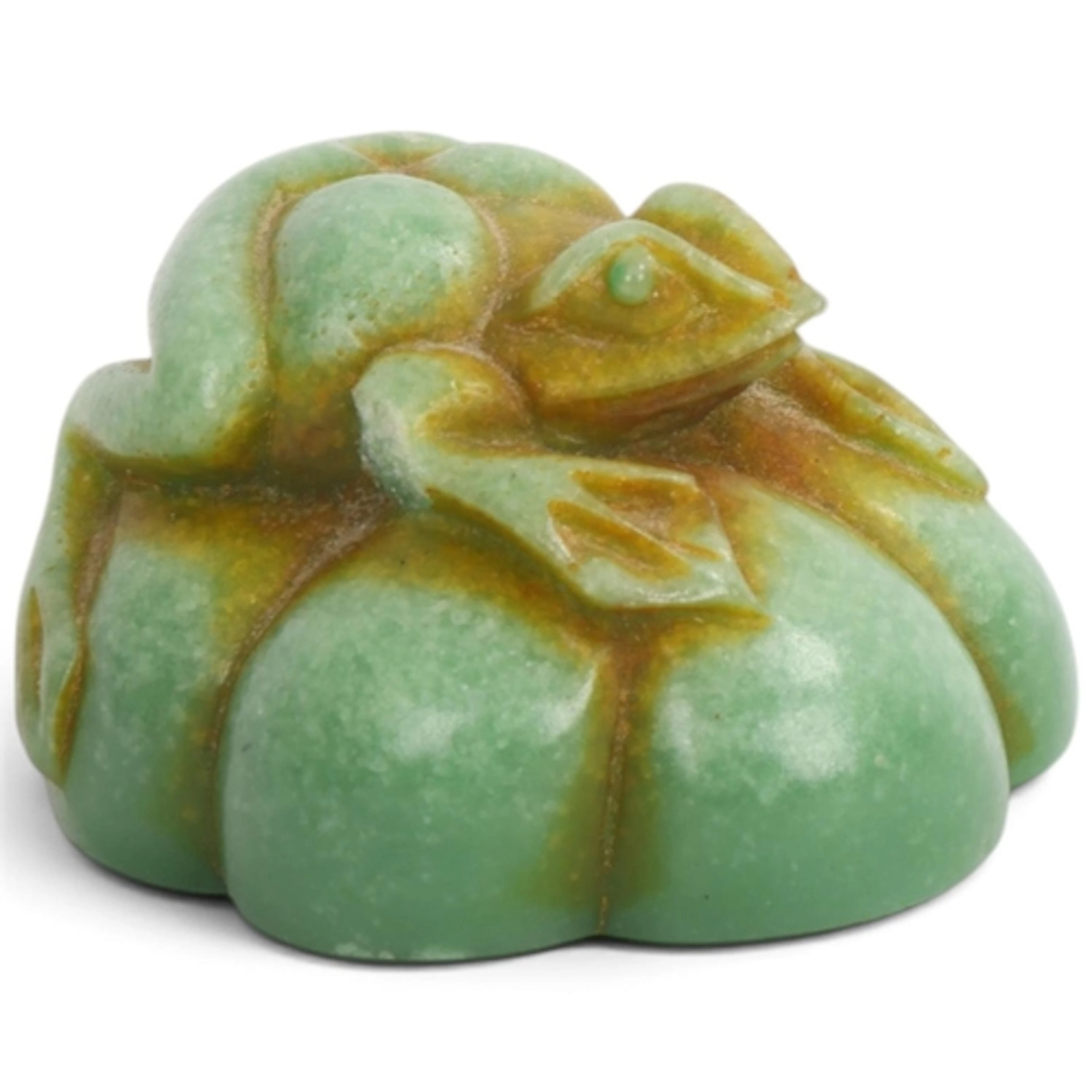 A Japanese aventurine quartz netsuke, in the form of a frog ...