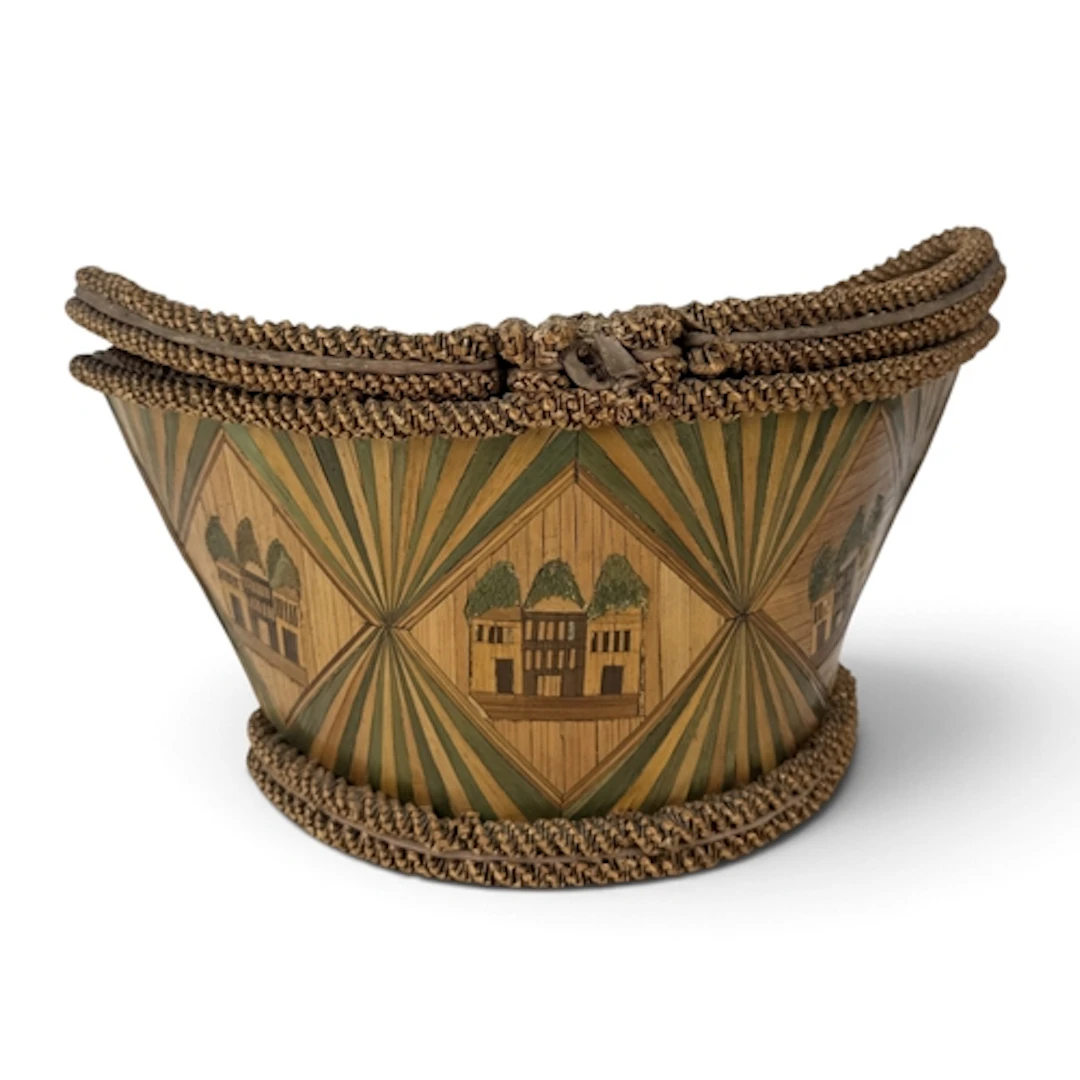 A NAPOLEONIC PRISONER OF WAR STRAW-WORK BOAT FORM BASKET, CI...