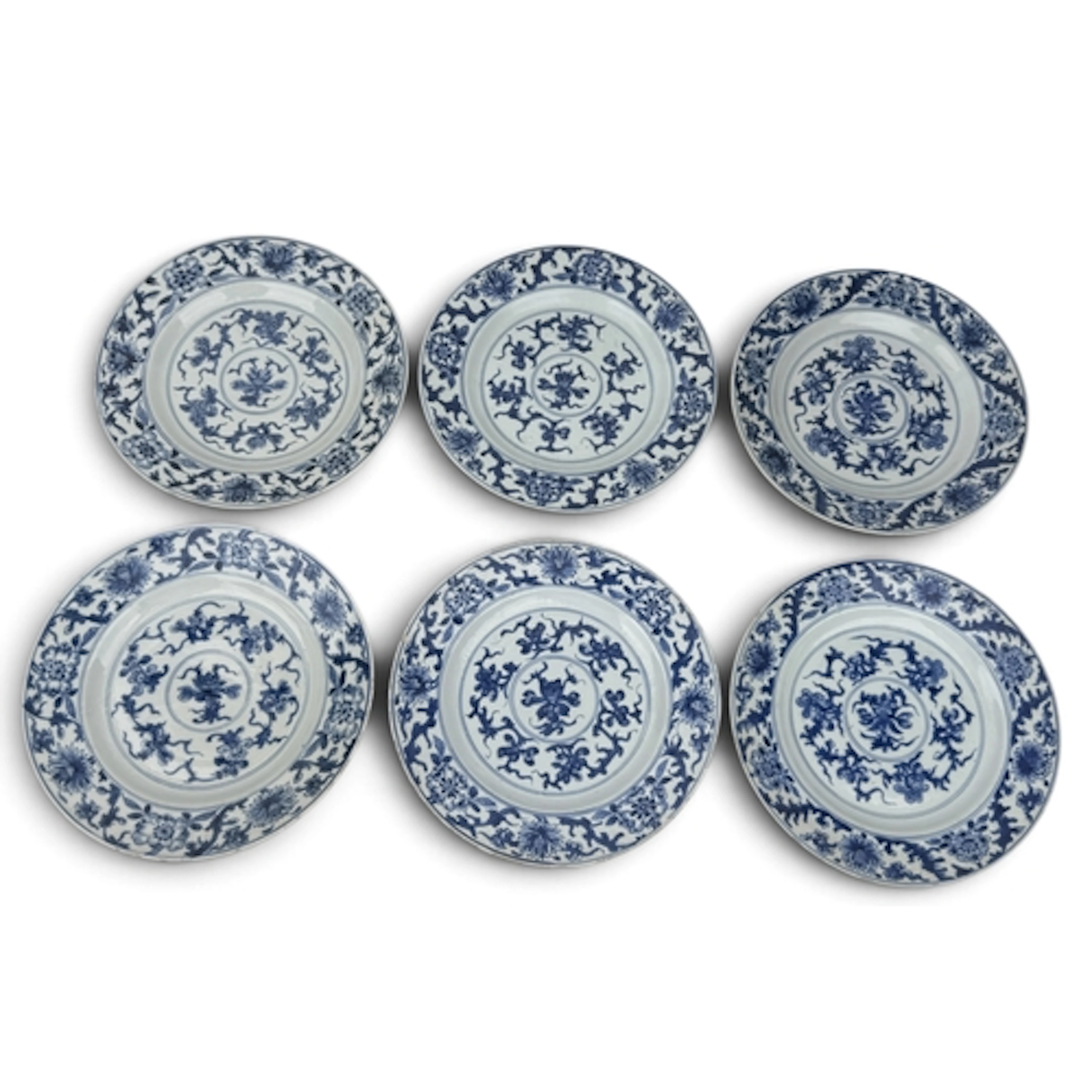 A SET OF SIX CHINESE EXPORT BLUE AND WHITE PLATES, QIANLONG ...
