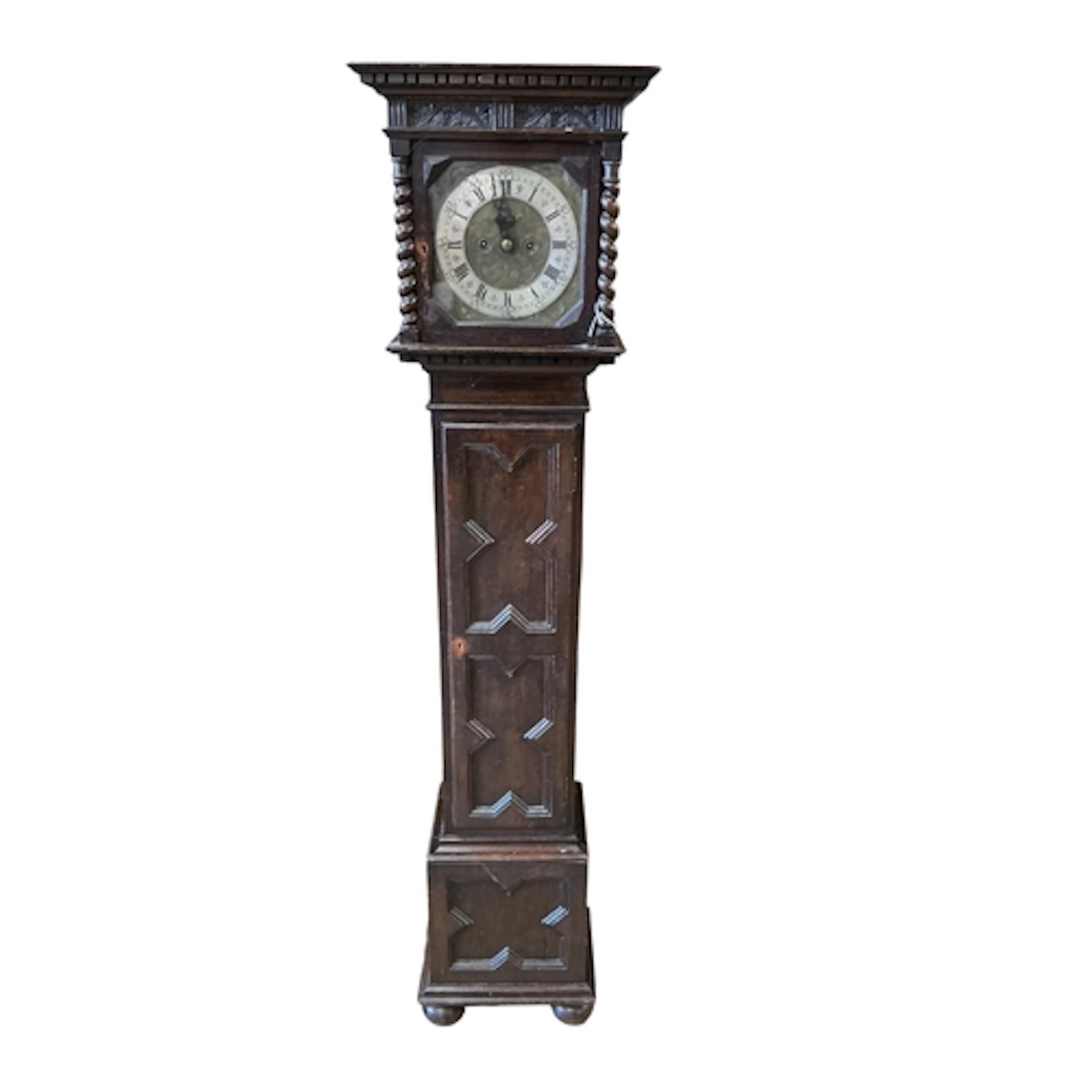A 1920's oak grandmother clock, width 37cm, depth 26cm, heig...