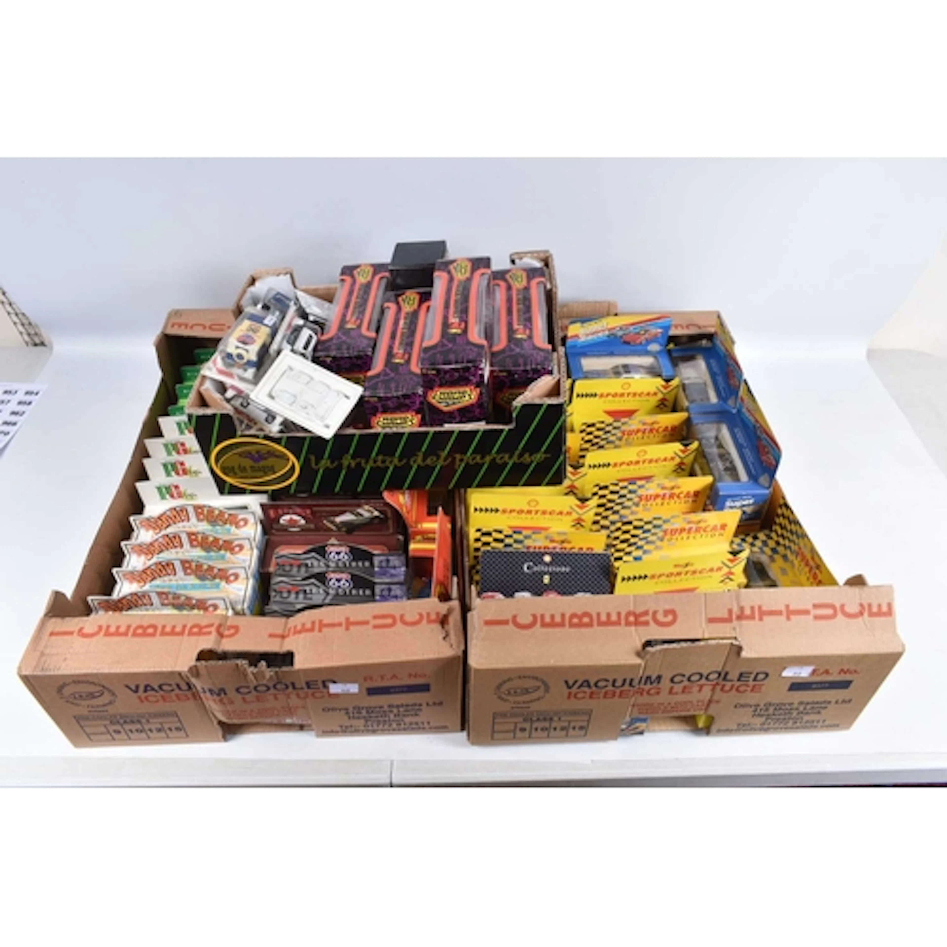THREE TRAYS OF MIXED BOXED DIECAST VEHICLES, to include Mais...