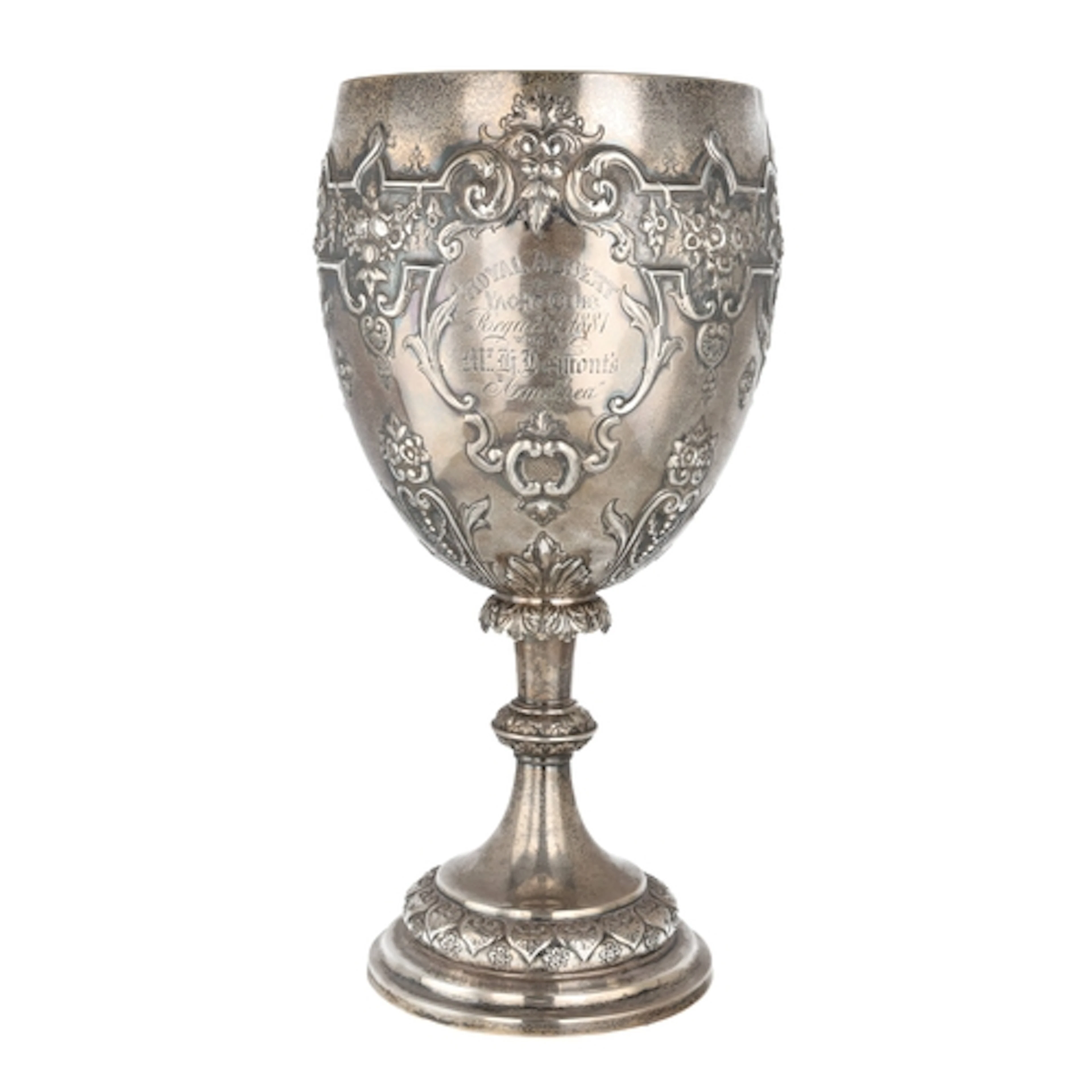 A LARGE VICTORIAN SILVER GOBLET FOR THE ROYAL ALBERT YACHT C...