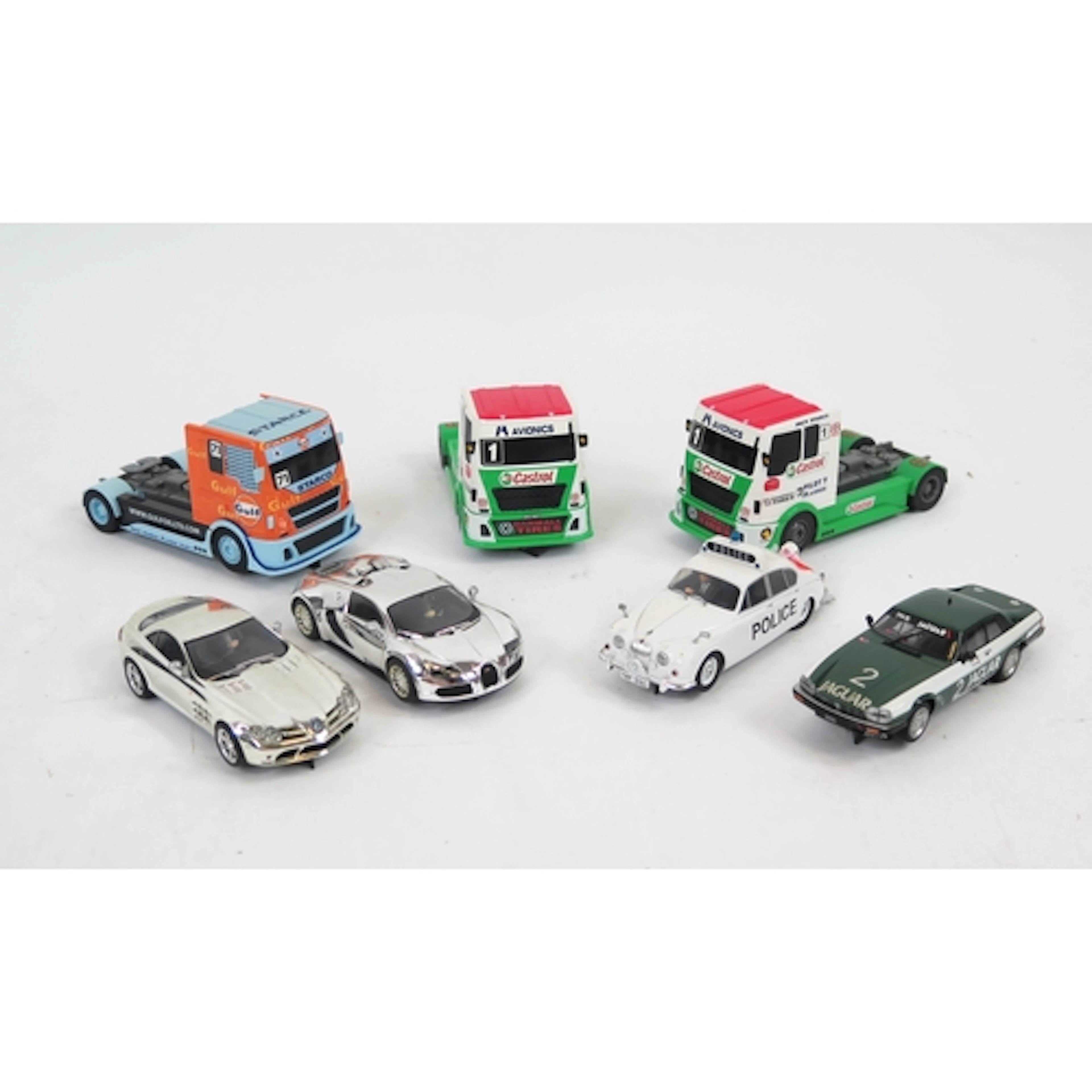 Scalextric Group including Jaguar Mk II Police Car, Jaguar X...
