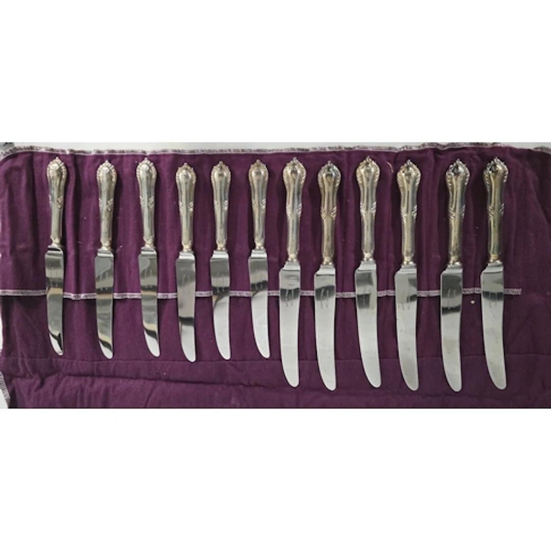 Six silver handled Louis XVI pattern dessert knives, Sheffie...