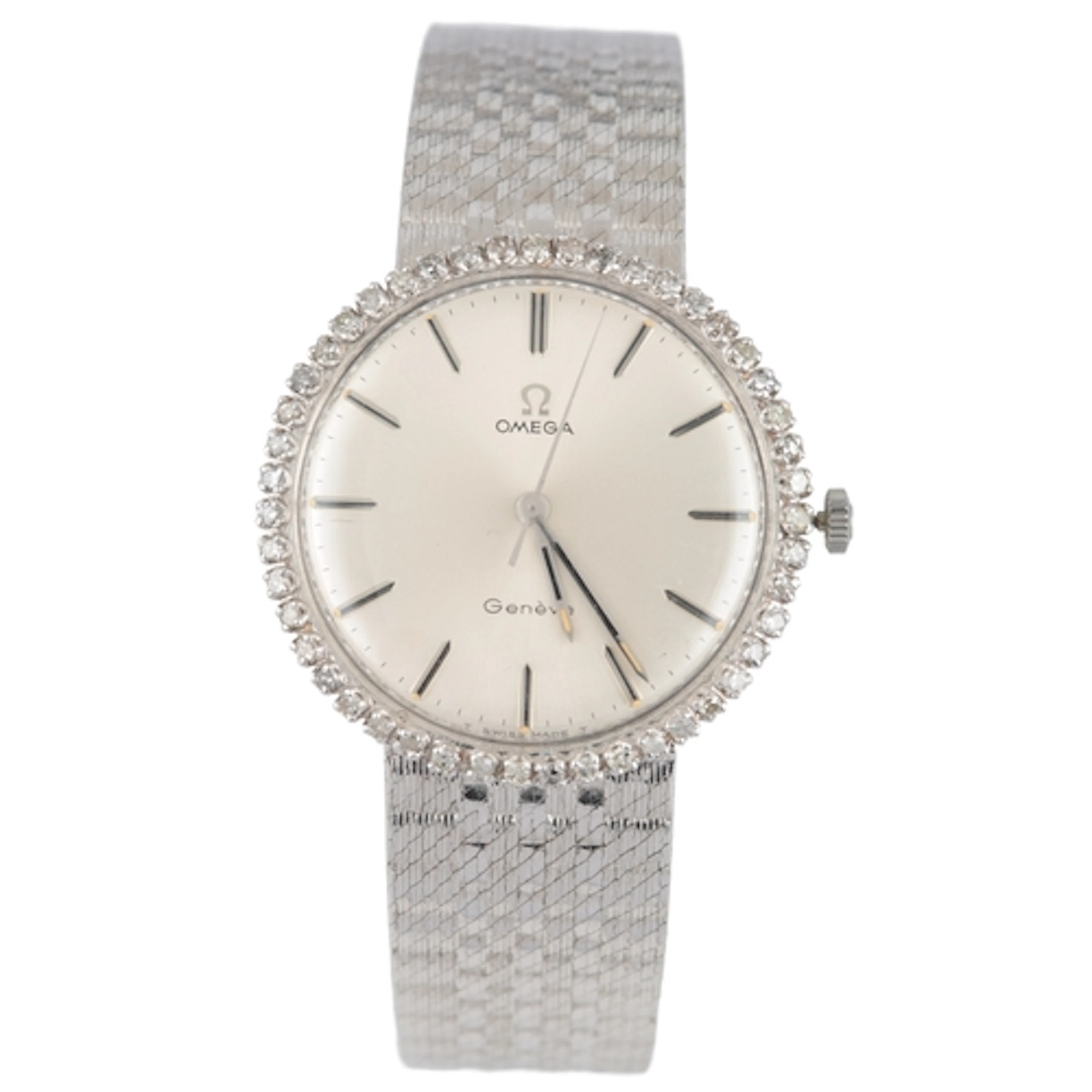 A gentleman's 18k white gold and diamond set Omega manual wi...