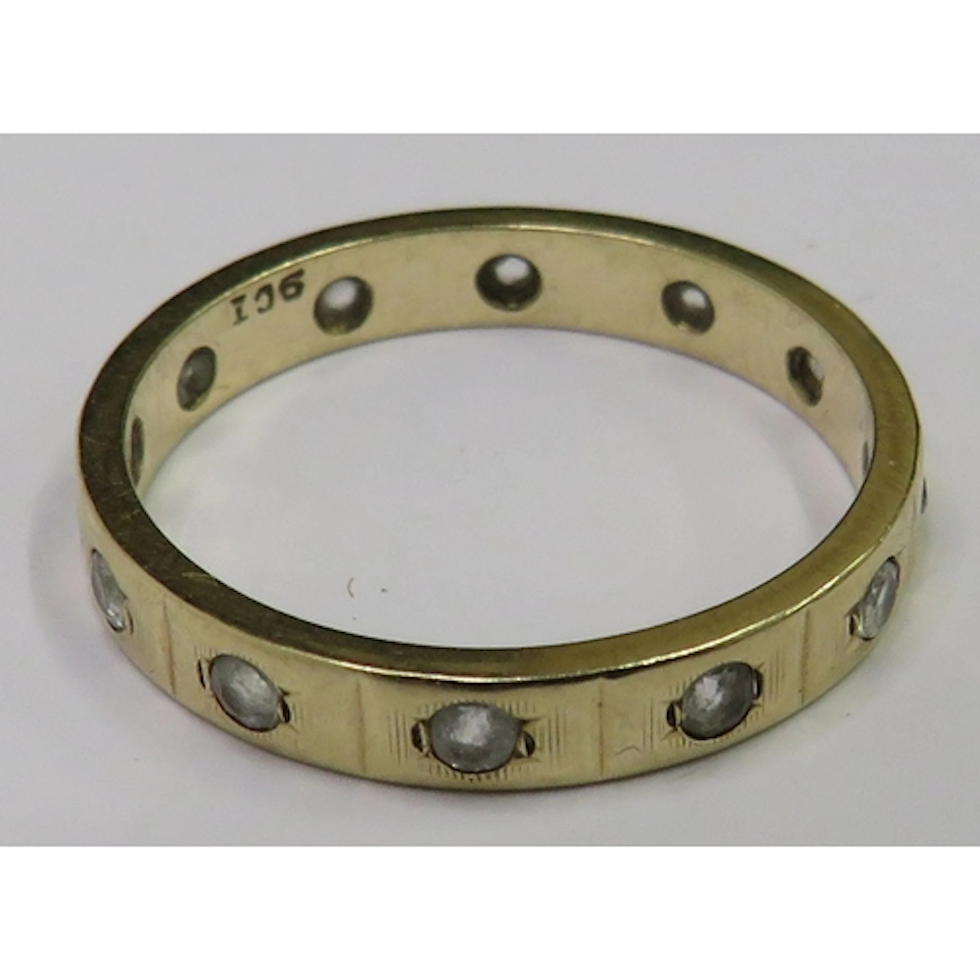 9ct Yellow Gold Half Eternity Ring set white stones size J ...