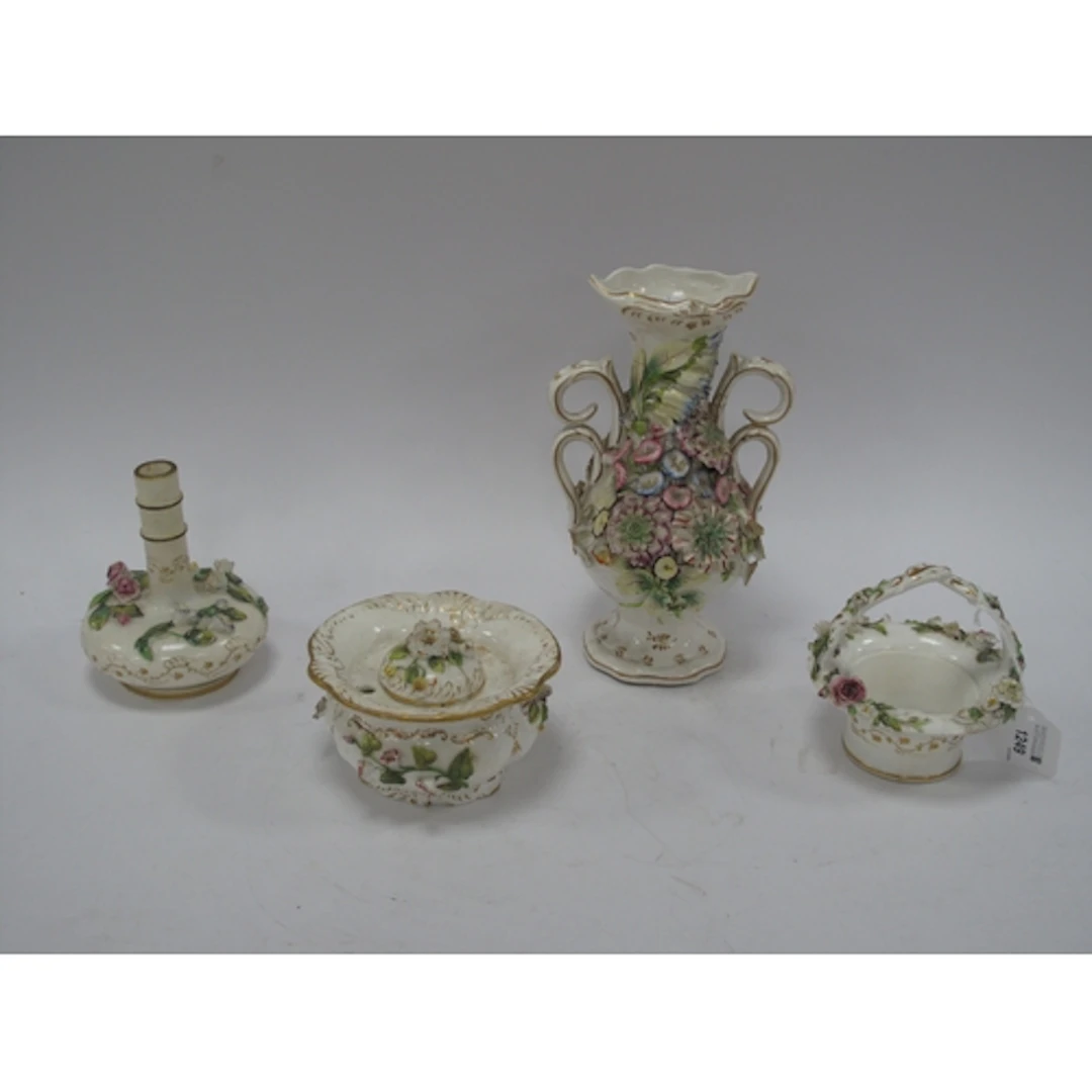 Rockingham Pottery - XIX Century basket with floral incrusta...