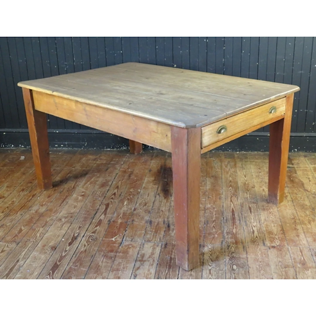 A Victorian pine farmhouse table, the rectangular planked to...