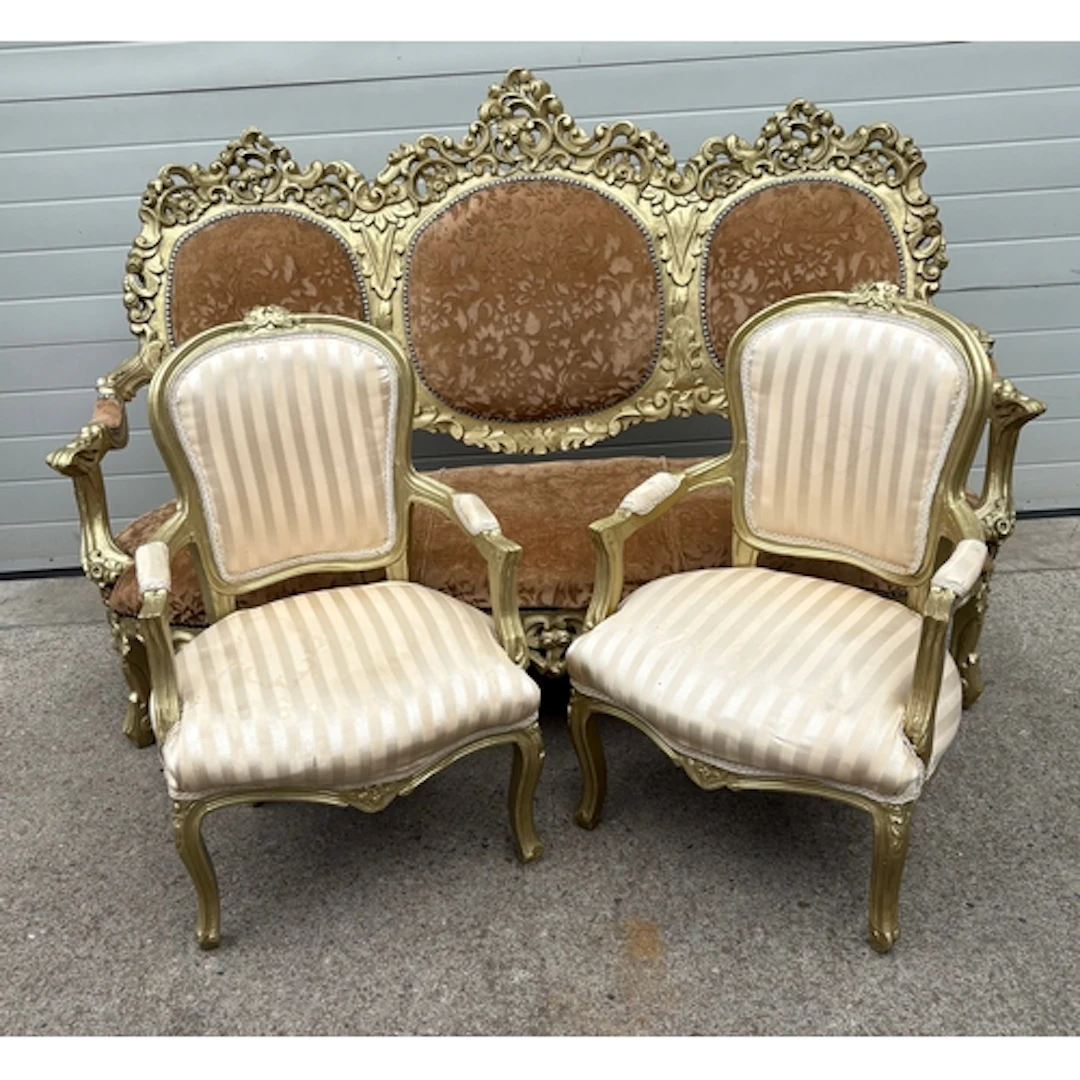 A large overpainted Rococo revival sofa together with a pair...