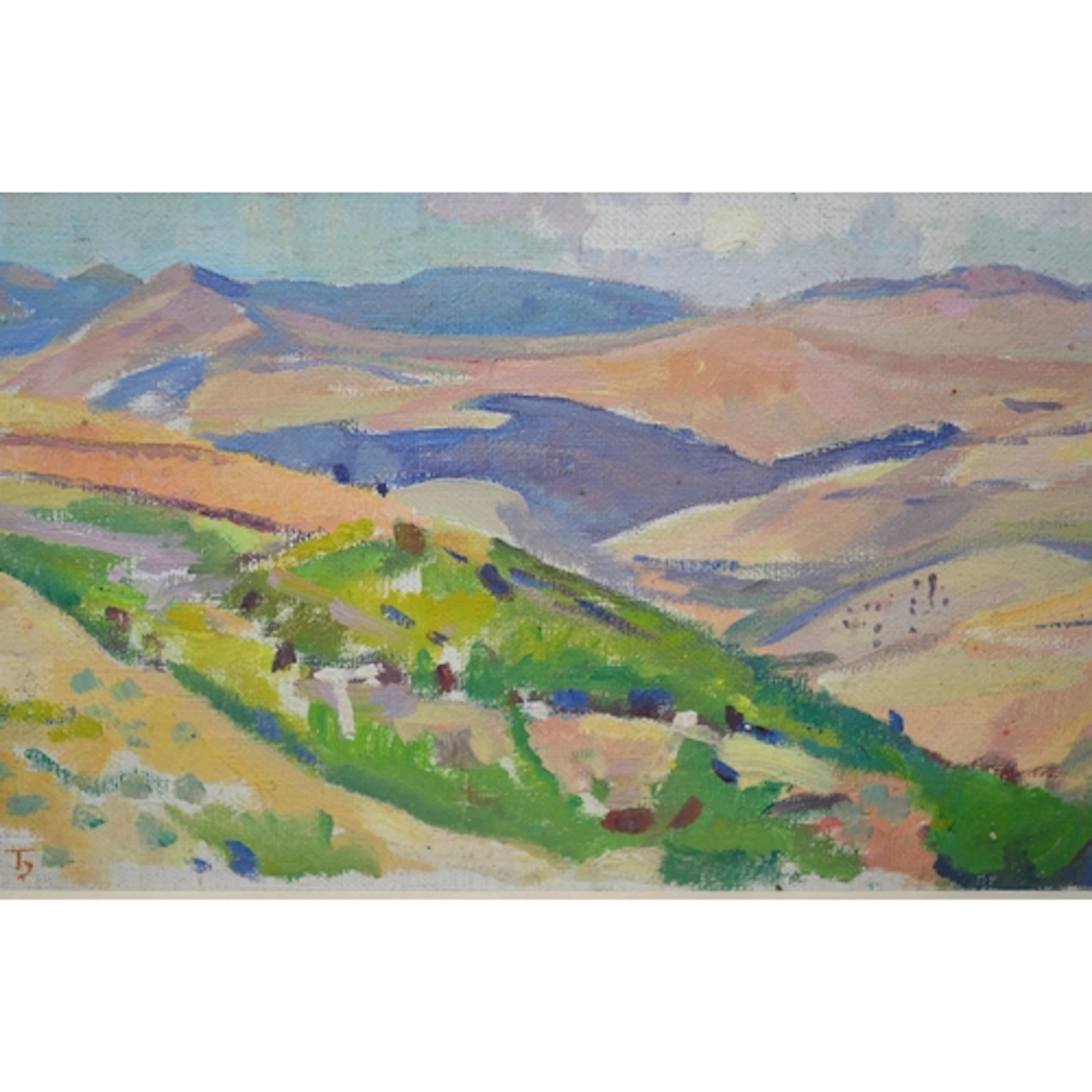 Russian School, oil on canvas laid on card, view across a ro...