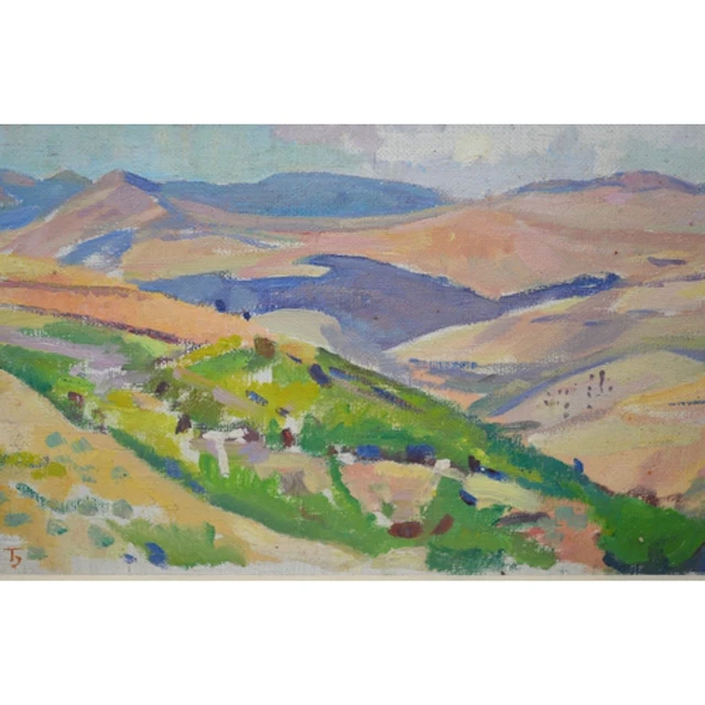 Russian School, oil on canvas laid on card, view across a ro...