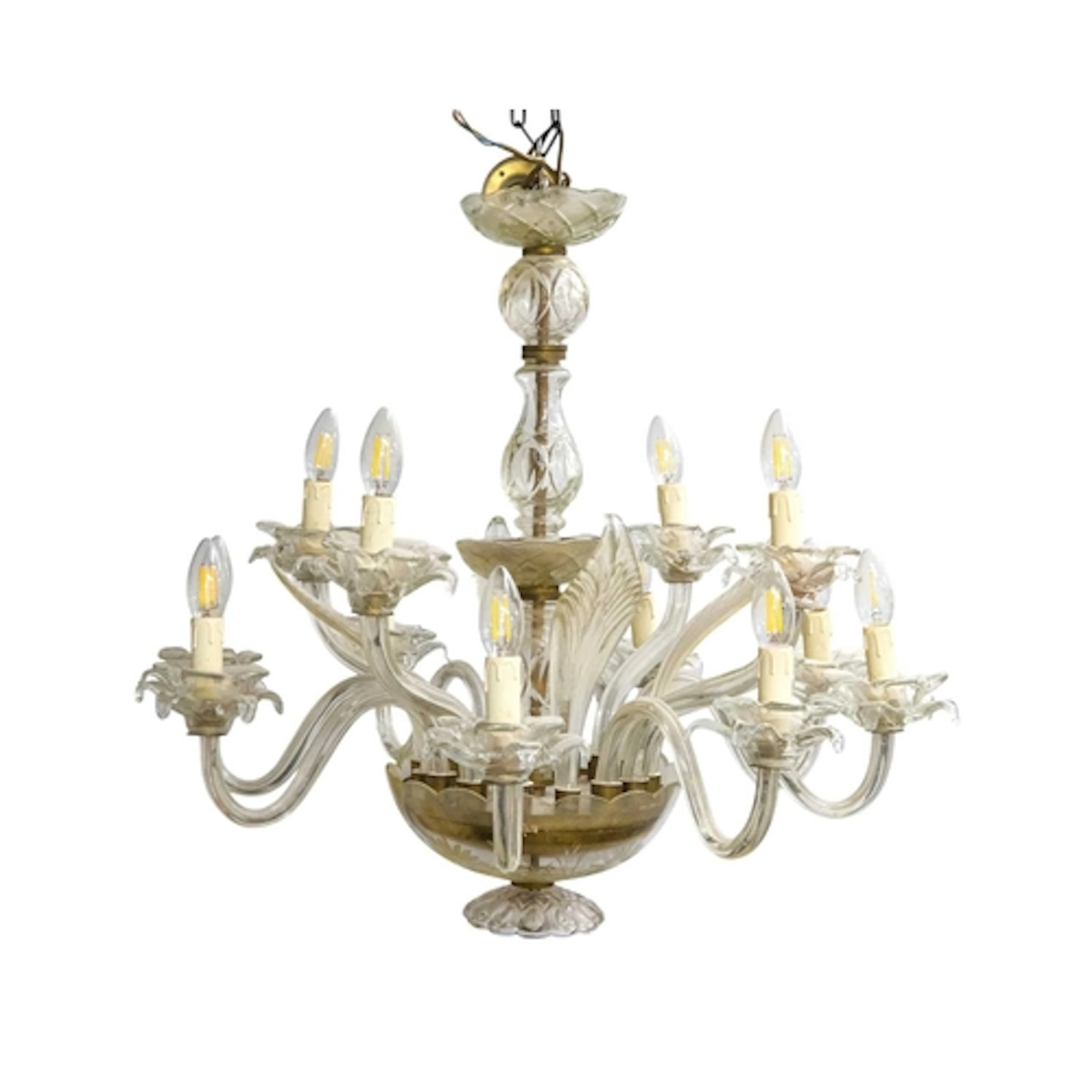 A Murano glass 12 light chandelier. Mid 20th century, with a...