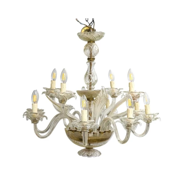 A Murano glass 12 light chandelier. Mid 20th century, with a...