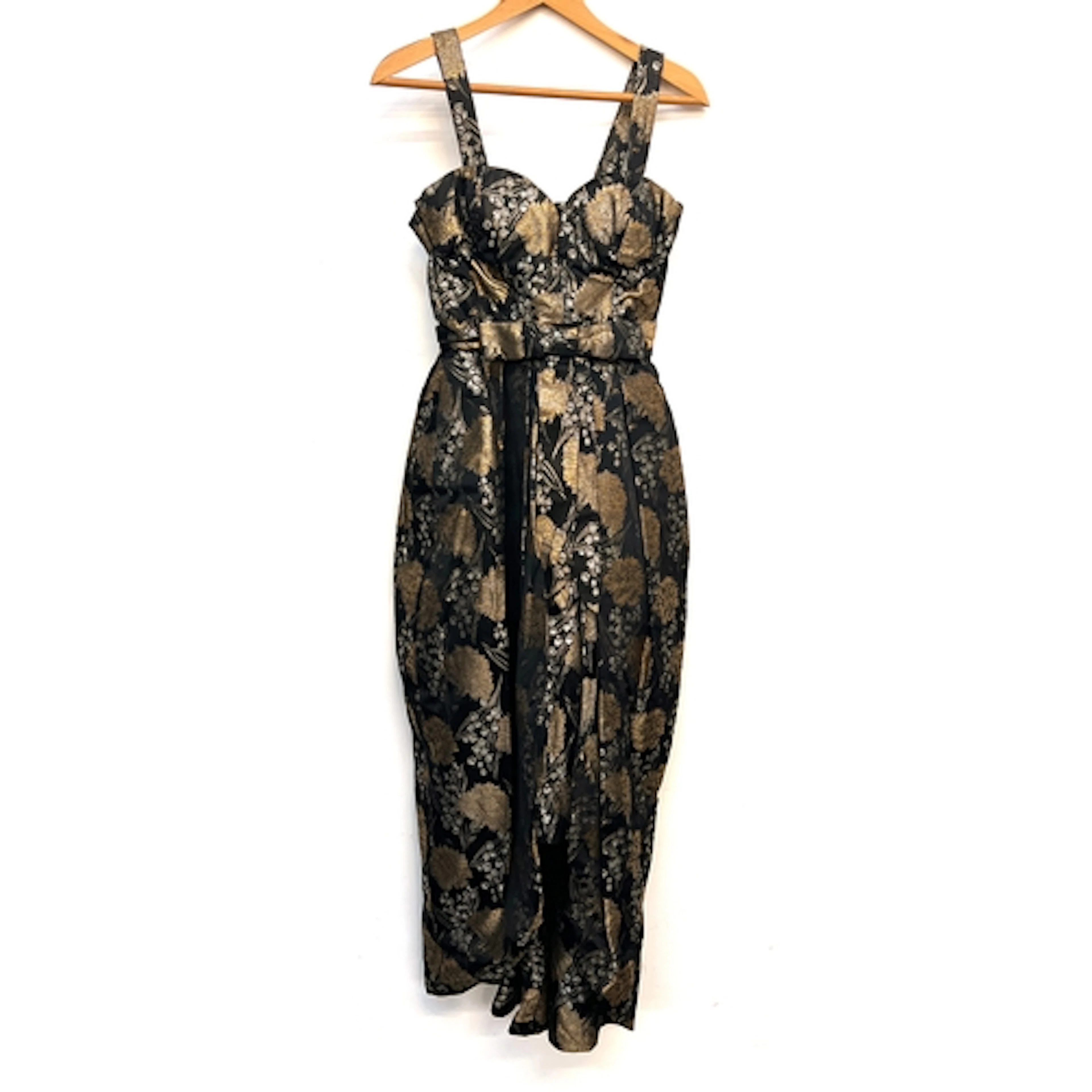 A 1950s evening gown by Julian Rose London, in a metallic go...