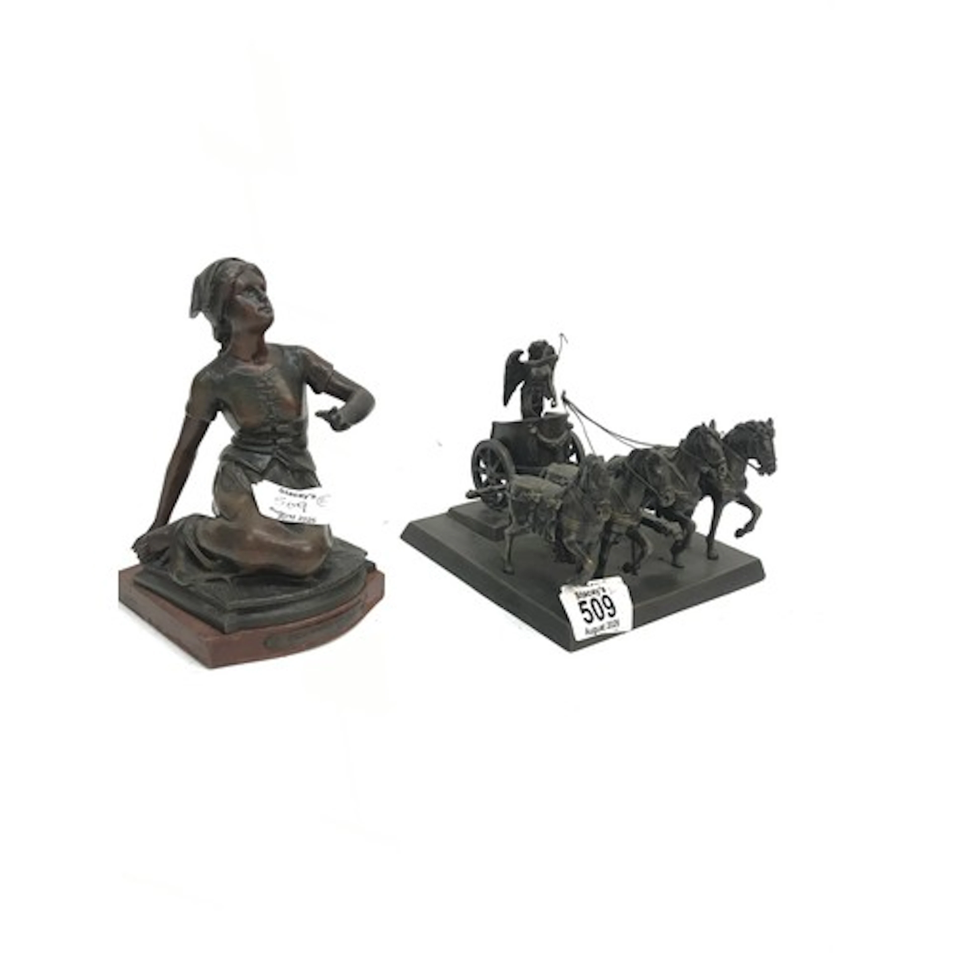 A Franklin Mint Roman Chariot figure and a Joan of Arc spelt...