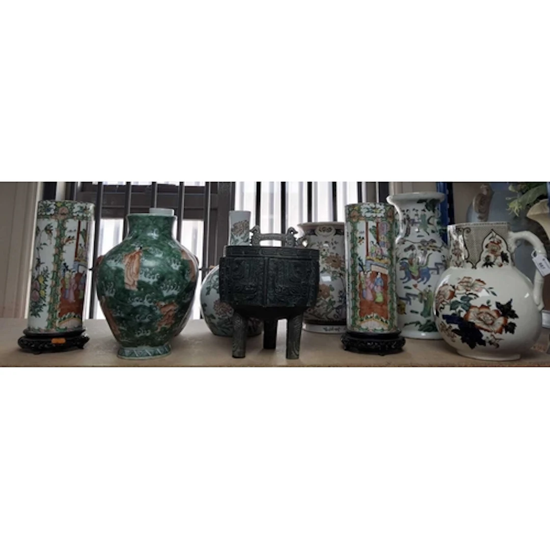 A GROUP OF MOSTLY ORIENTAL VASES AND AN ICE BUCKET, to inclu...