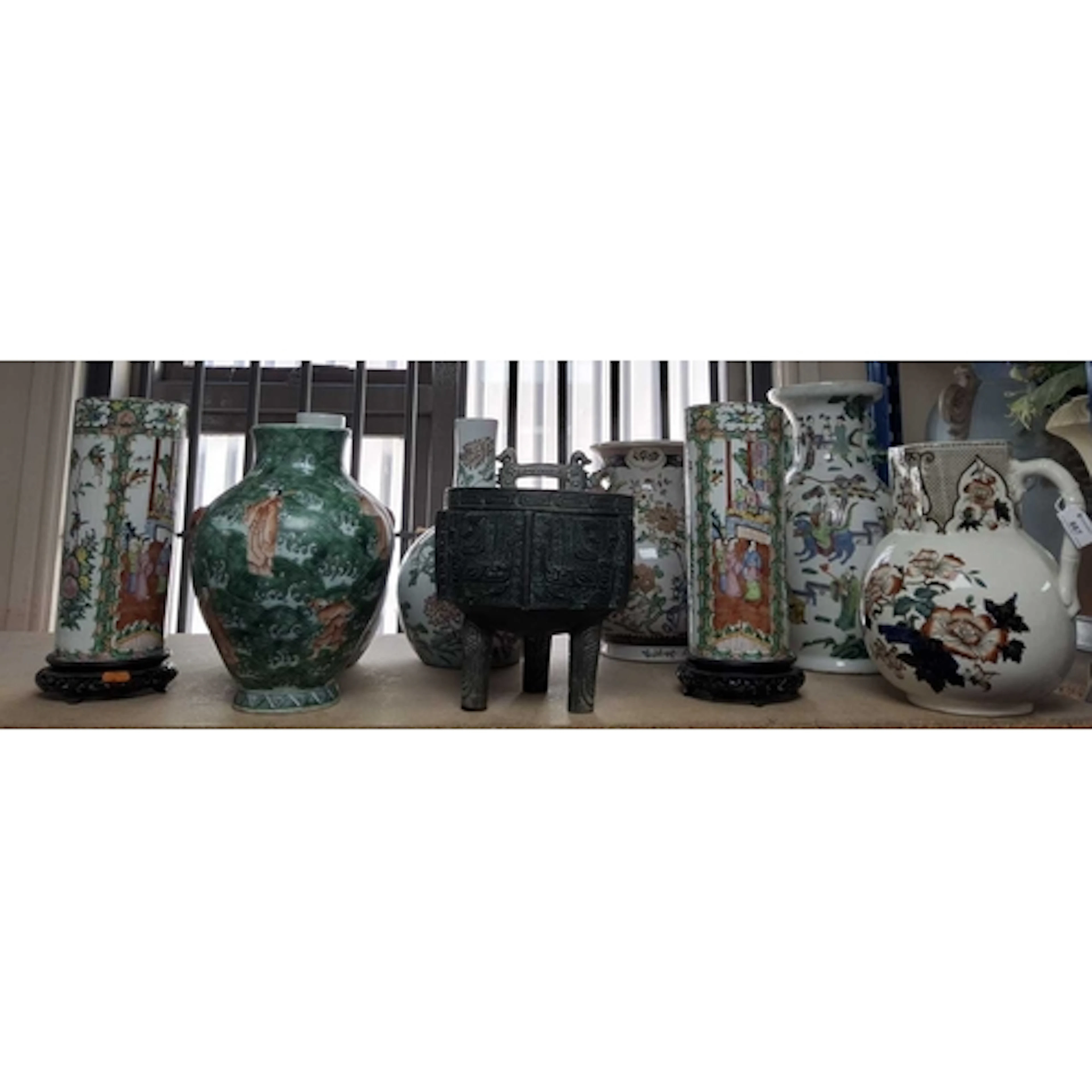 A GROUP OF MOSTLY ORIENTAL VASES AND AN ICE BUCKET, to inclu...