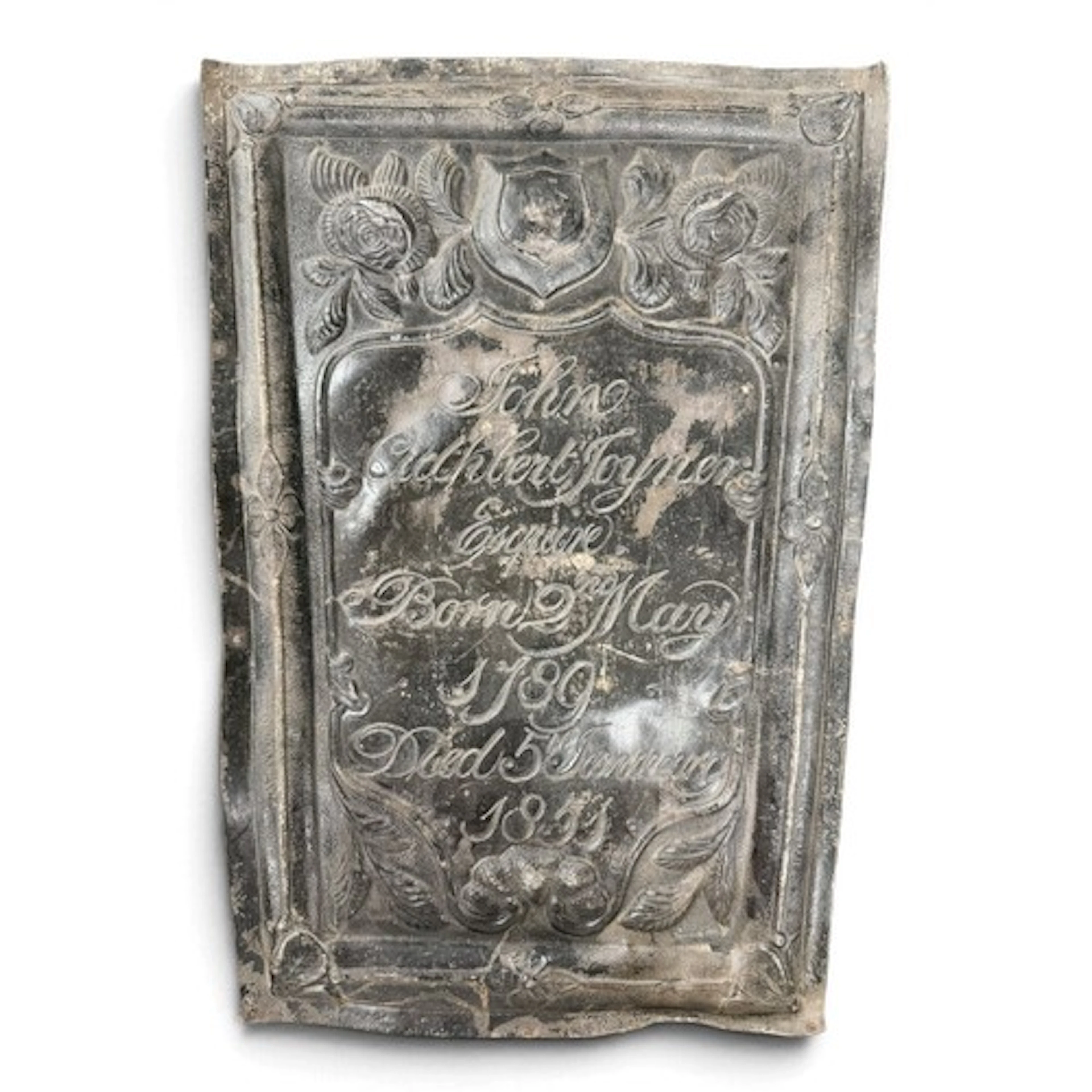 A large Victorian lead coffin plaque, inscribed John Cuthber...