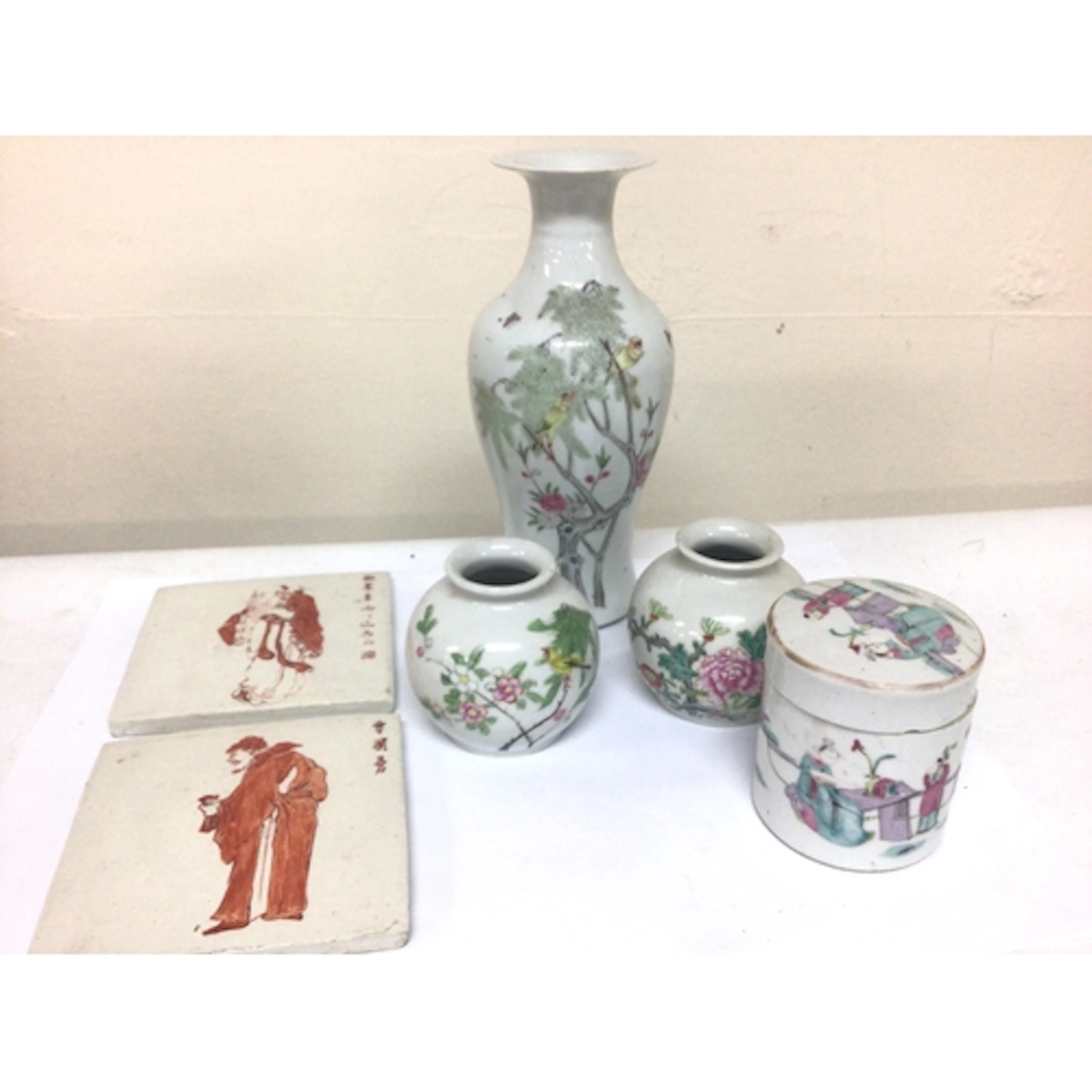 A Chinese late republic porcelain vase six caricature ...