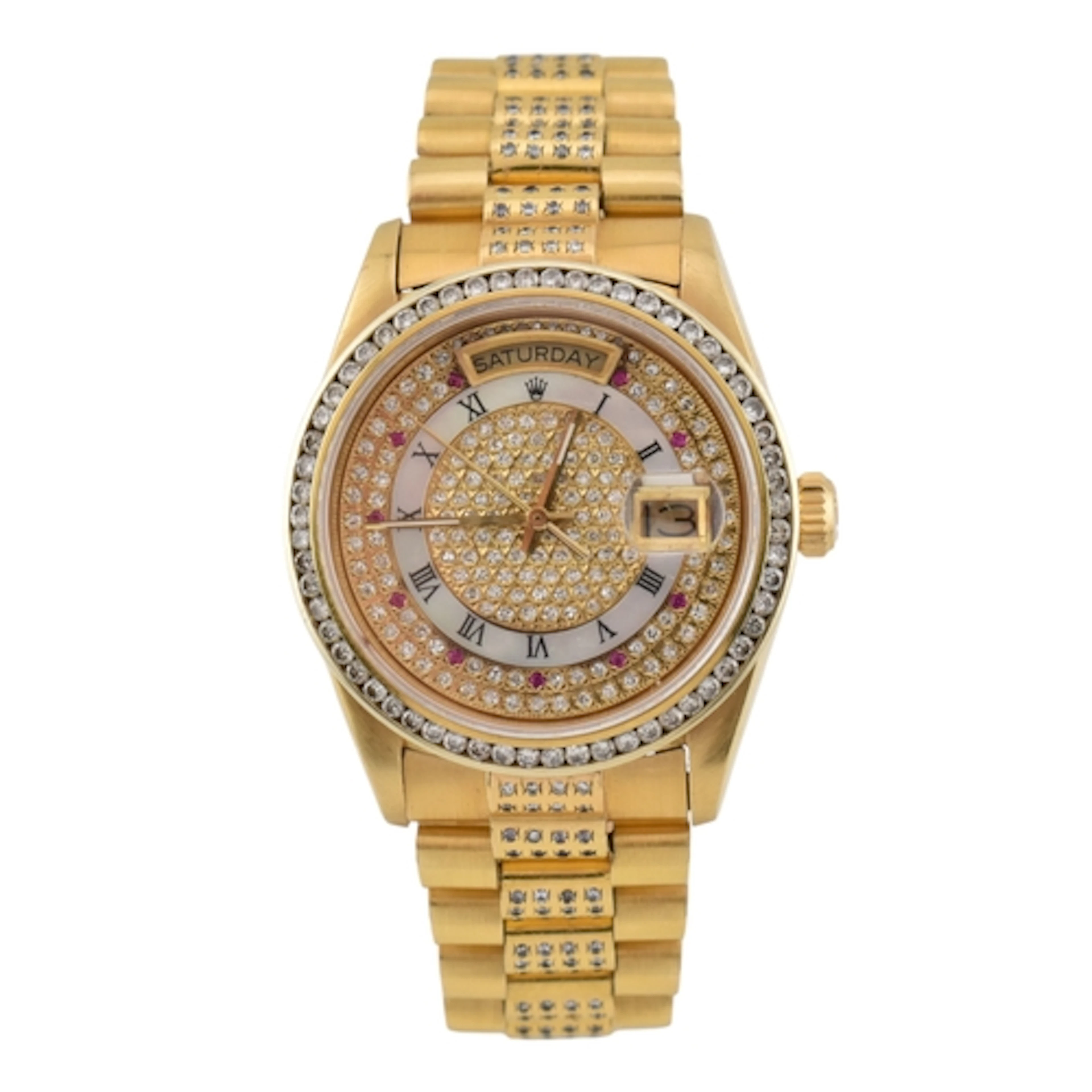 18ct gold Rolex Oyster Perpetual day date bracelet watch. Th...