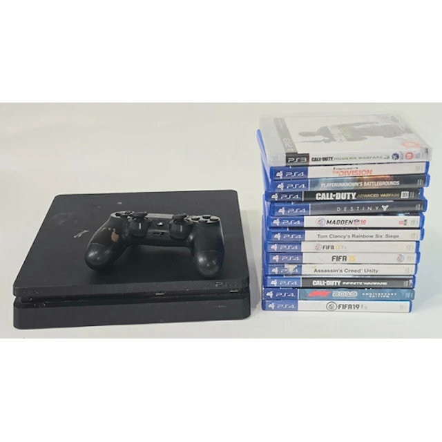 Sony PS4 slim console with a controller and 13 games.