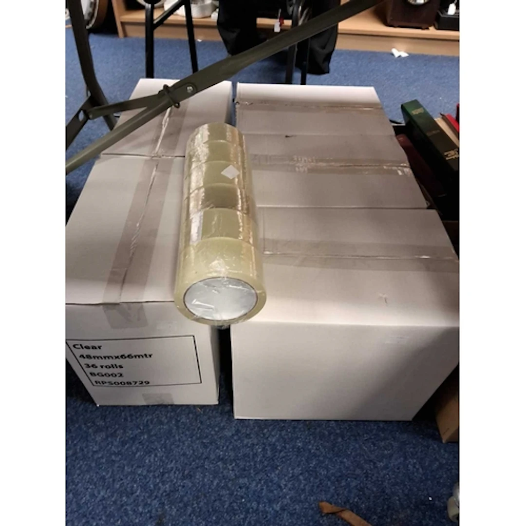 FIVE BOXES OF WIDE CLEAR PACKING TAPE, 48mm x 66m, 36 rolls ...