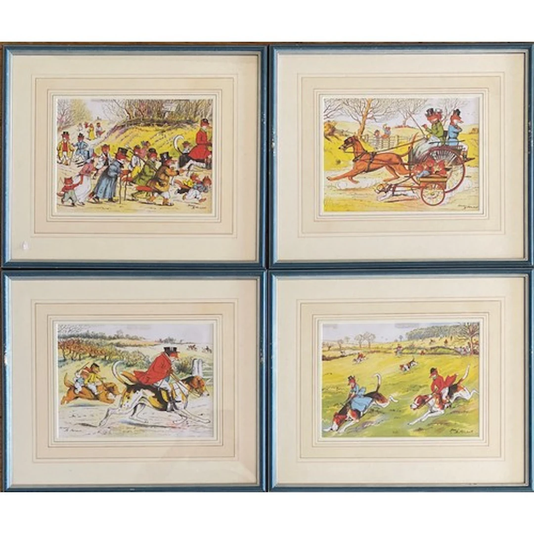 Harry Neilson, a set of four humourous prints of foxes hunt...