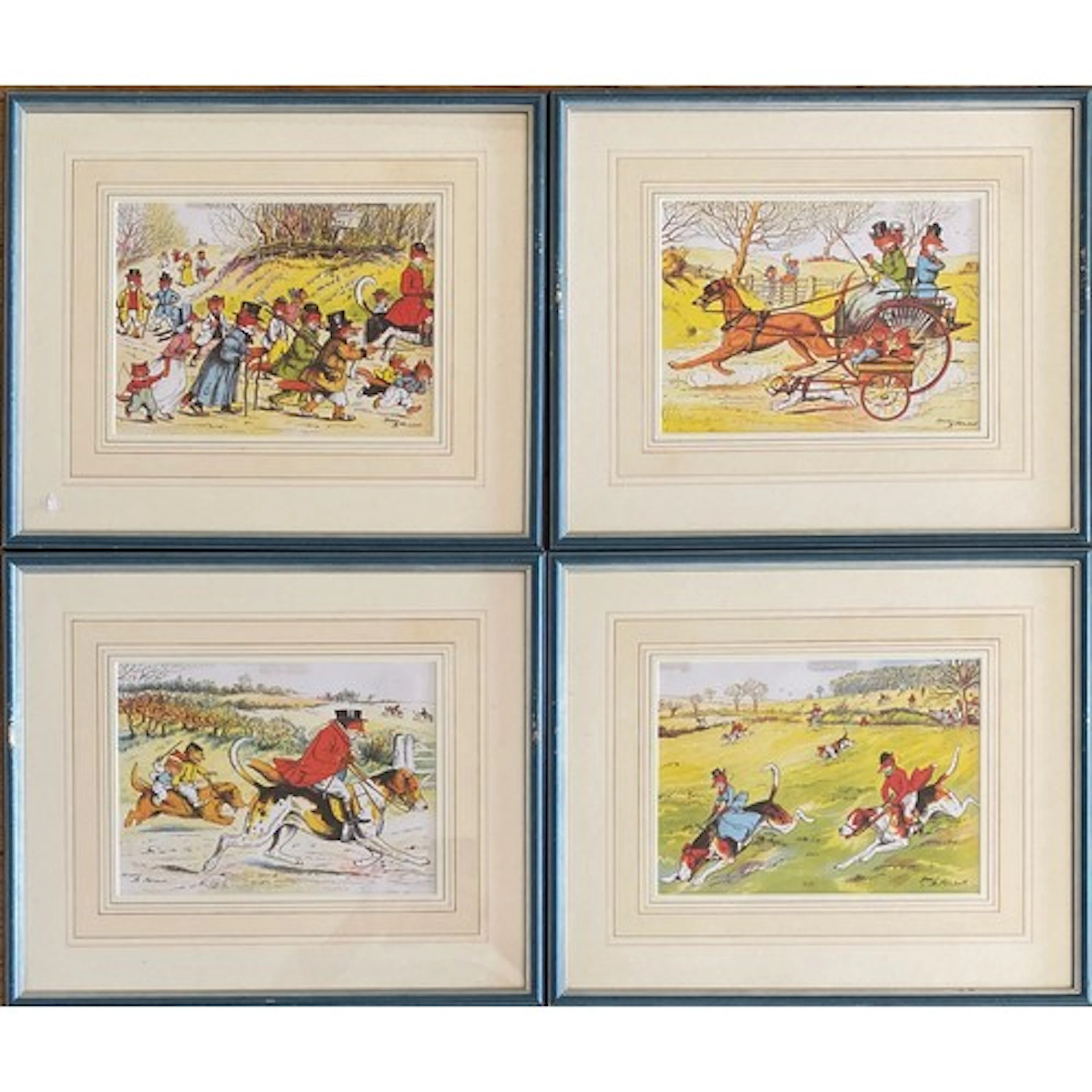 Harry Neilson, a set of four humourous prints of foxes hunt...