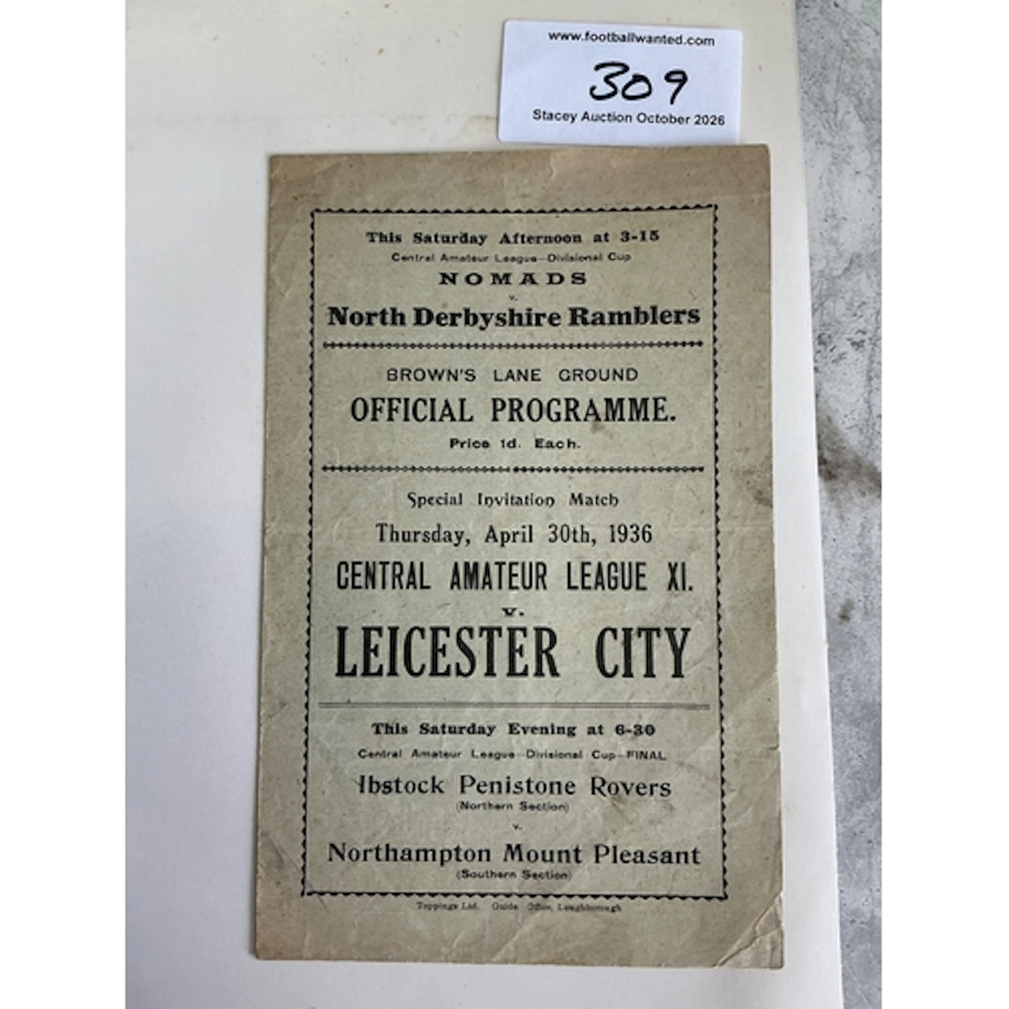 35/36 League X1 v Leicester City Football Programme: Central...
