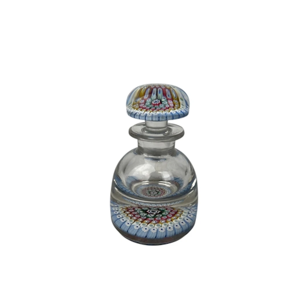 A VICTORIAN MILLEFIORI GLASS INKWELL, WITH MATCHING STOPPER ...